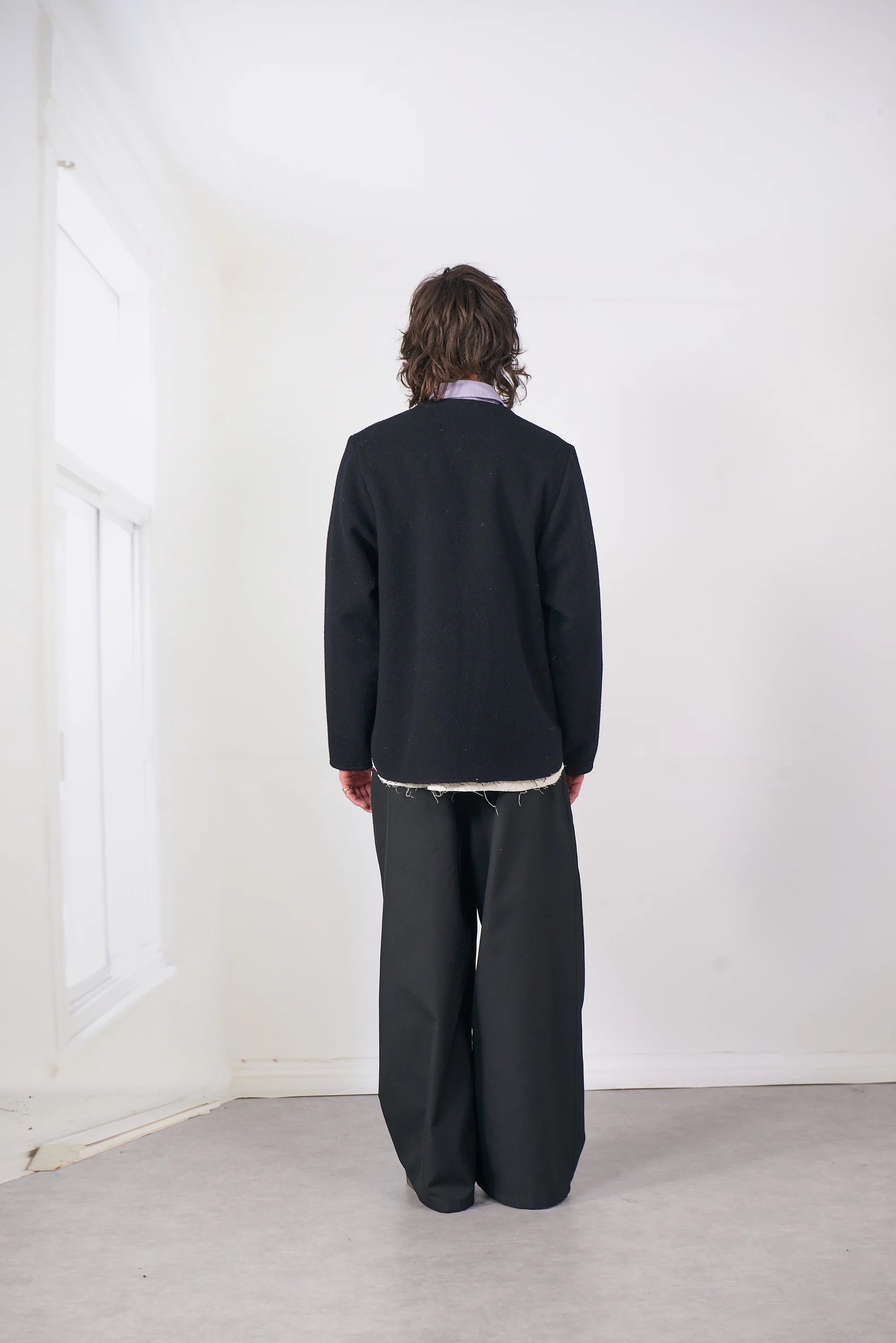 BLACK MELTON WOOL CARDI-V