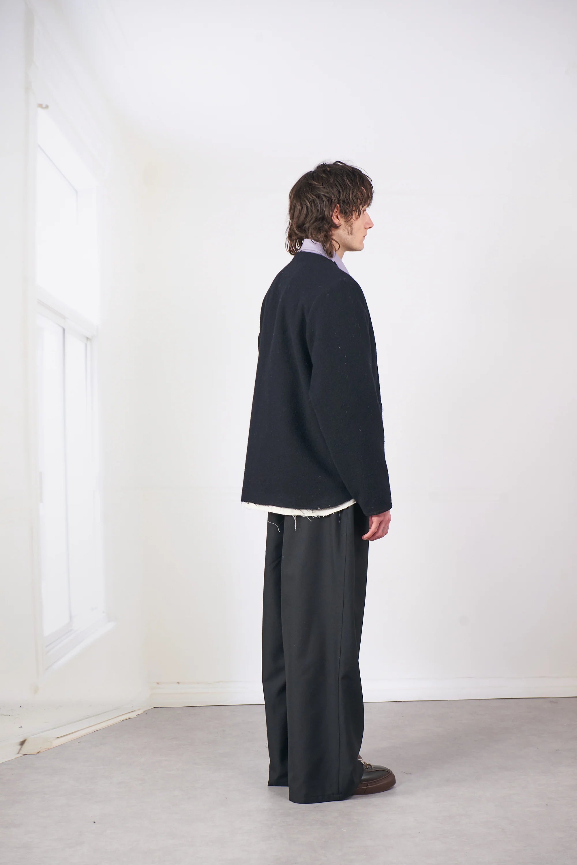 BLACK MELTON WOOL CARDI-V