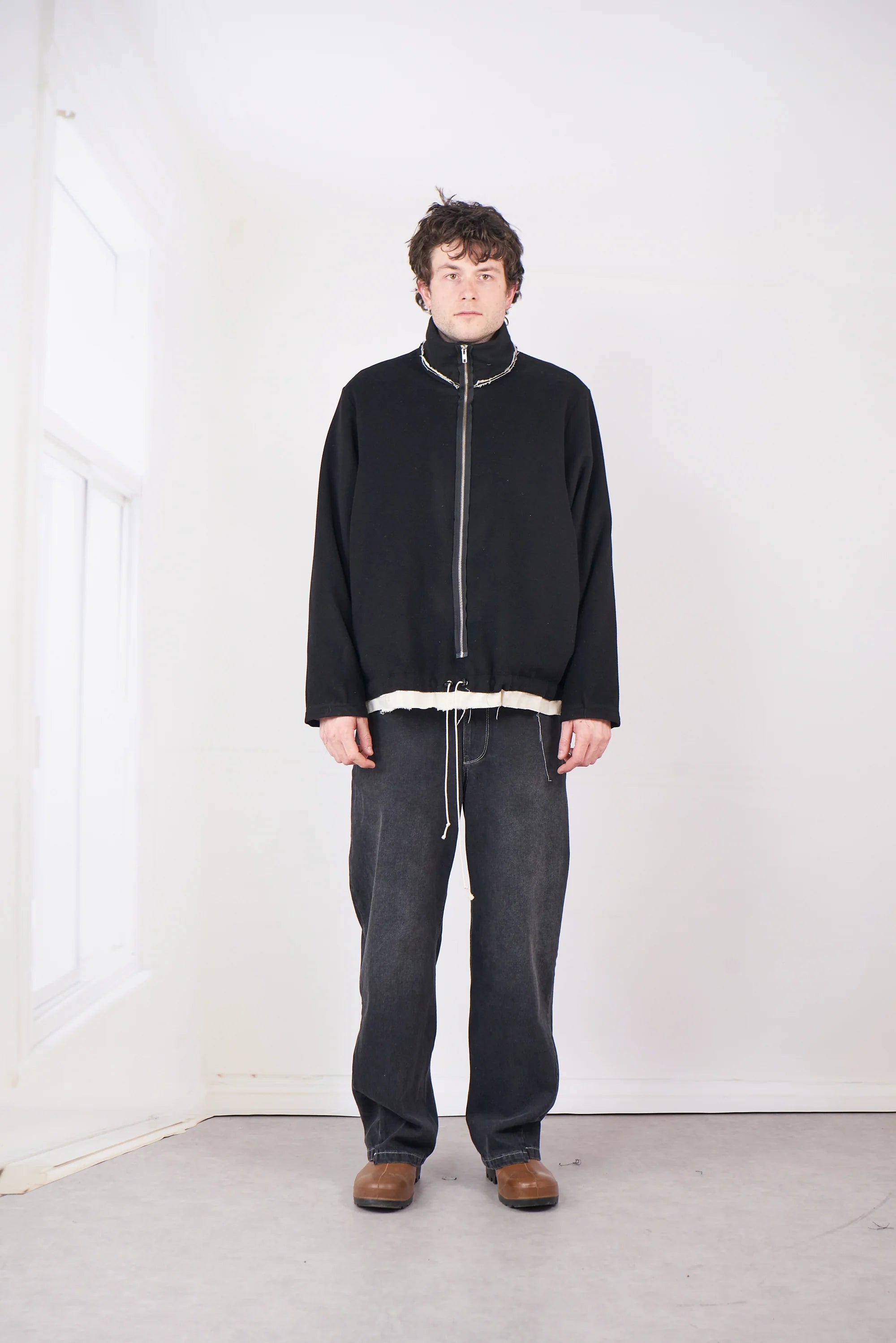 BLACK WOOL FLEECE ANORAK