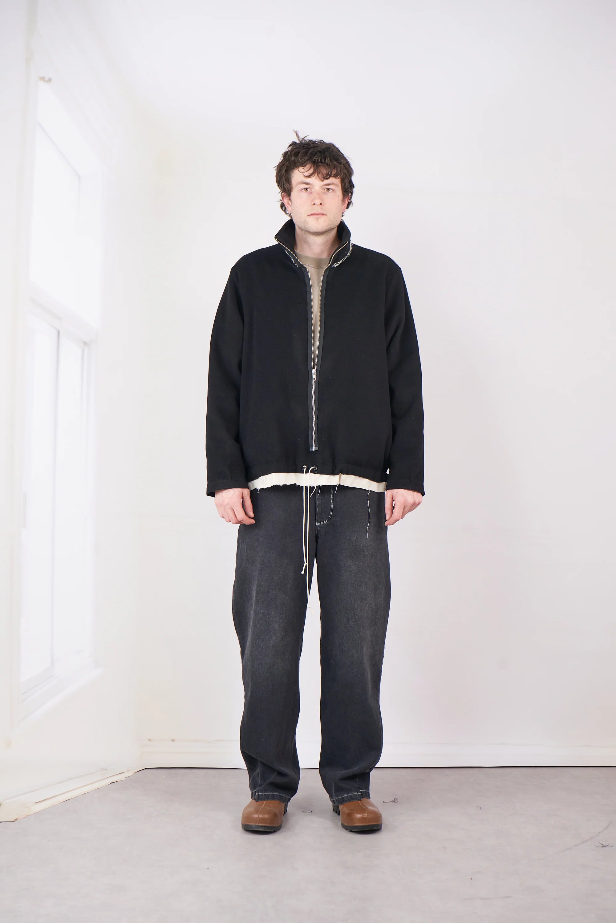 BLACK WOOL FLEECE ANORAK