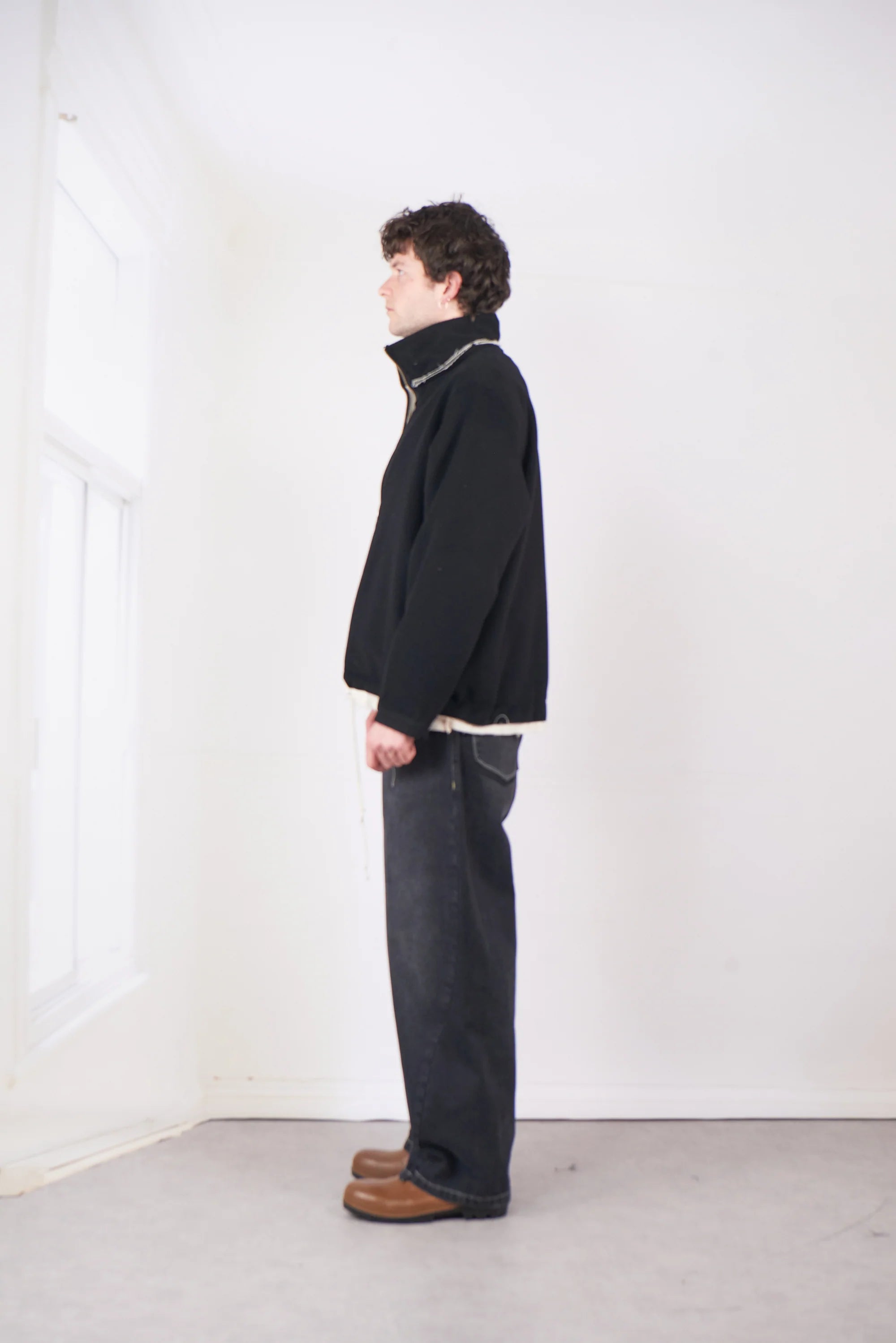 BLACK WOOL FLEECE ANORAK