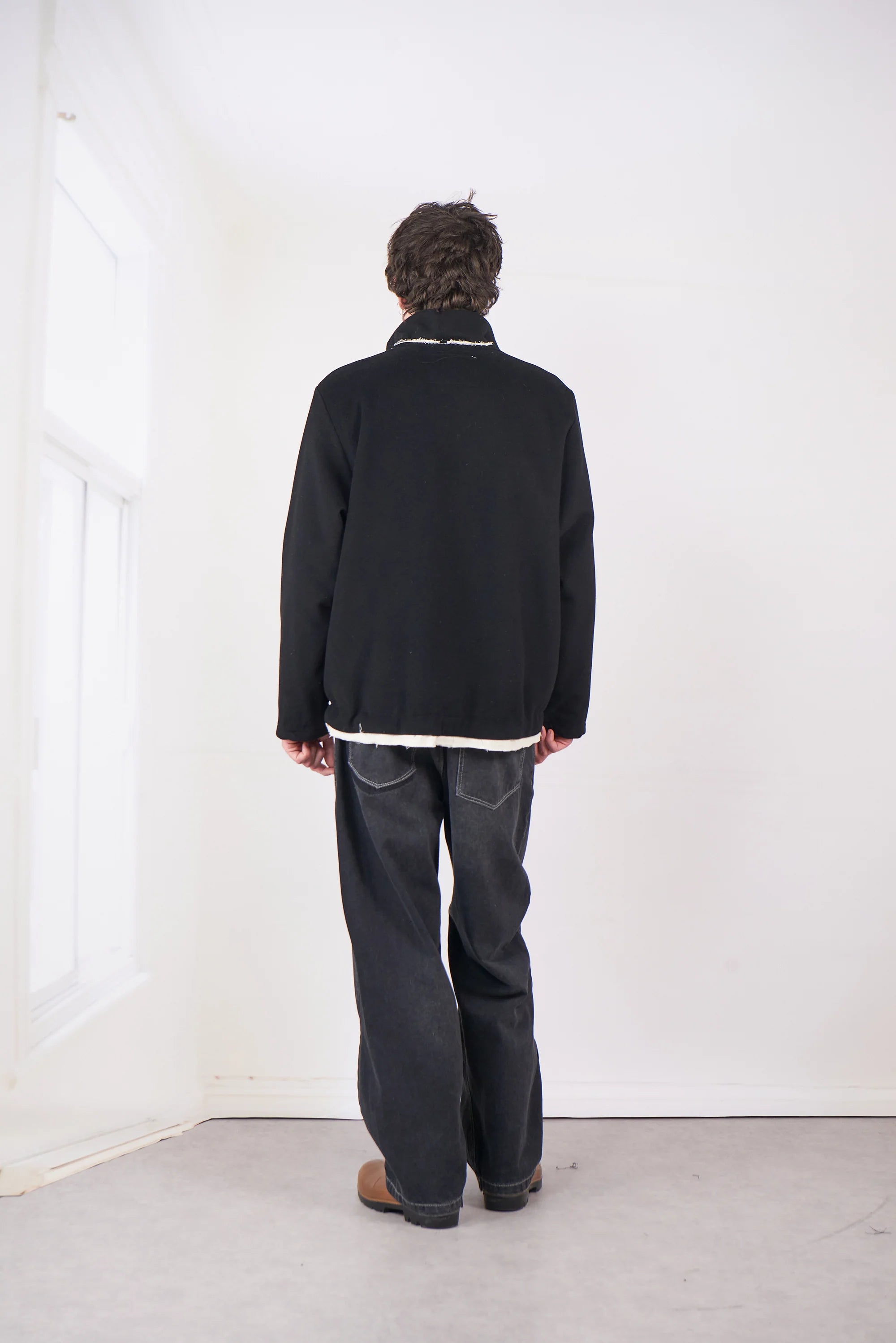 BLACK WOOL FLEECE ANORAK