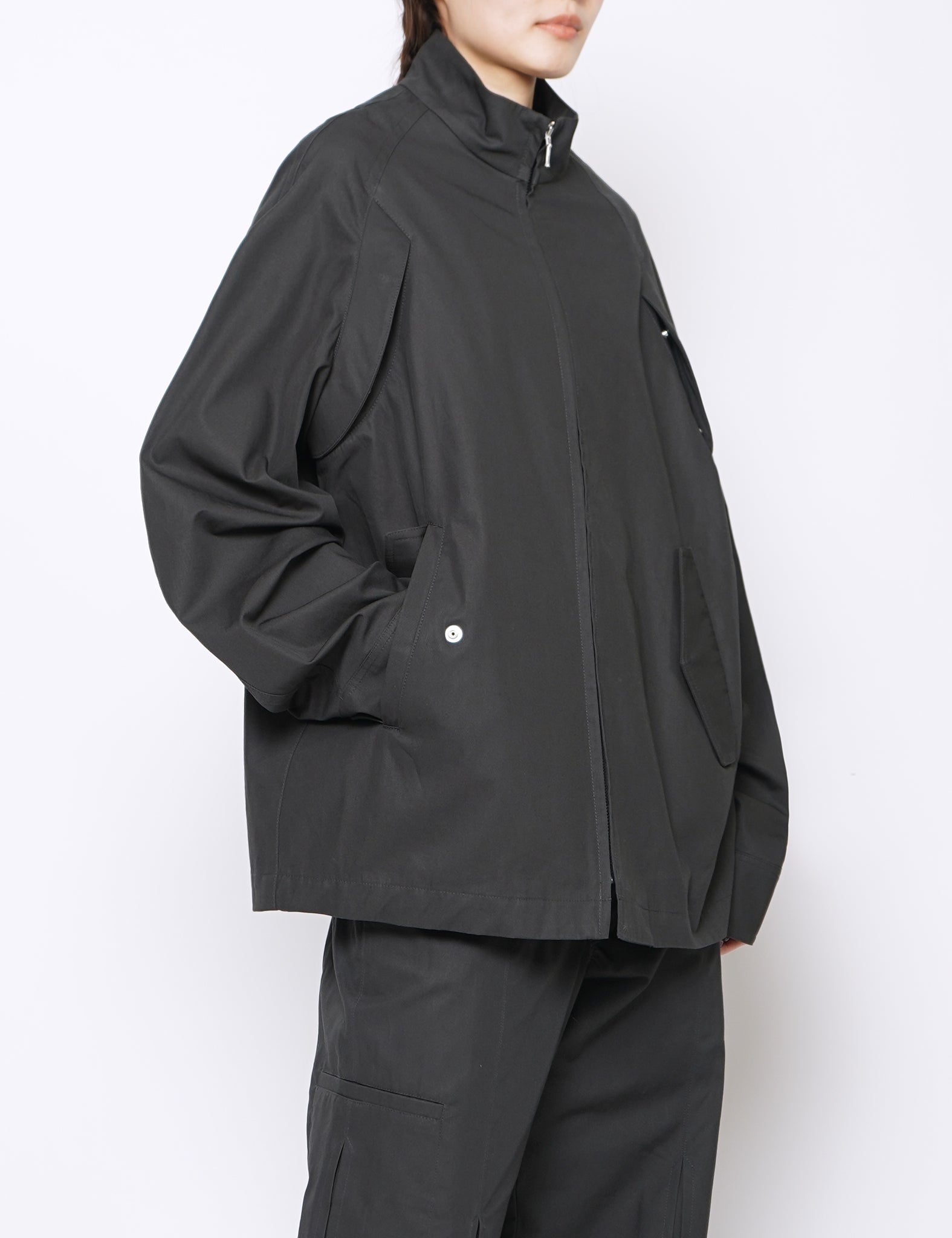 CHARCOAL COTTON GABARDINE NEMESIS BLOUSON