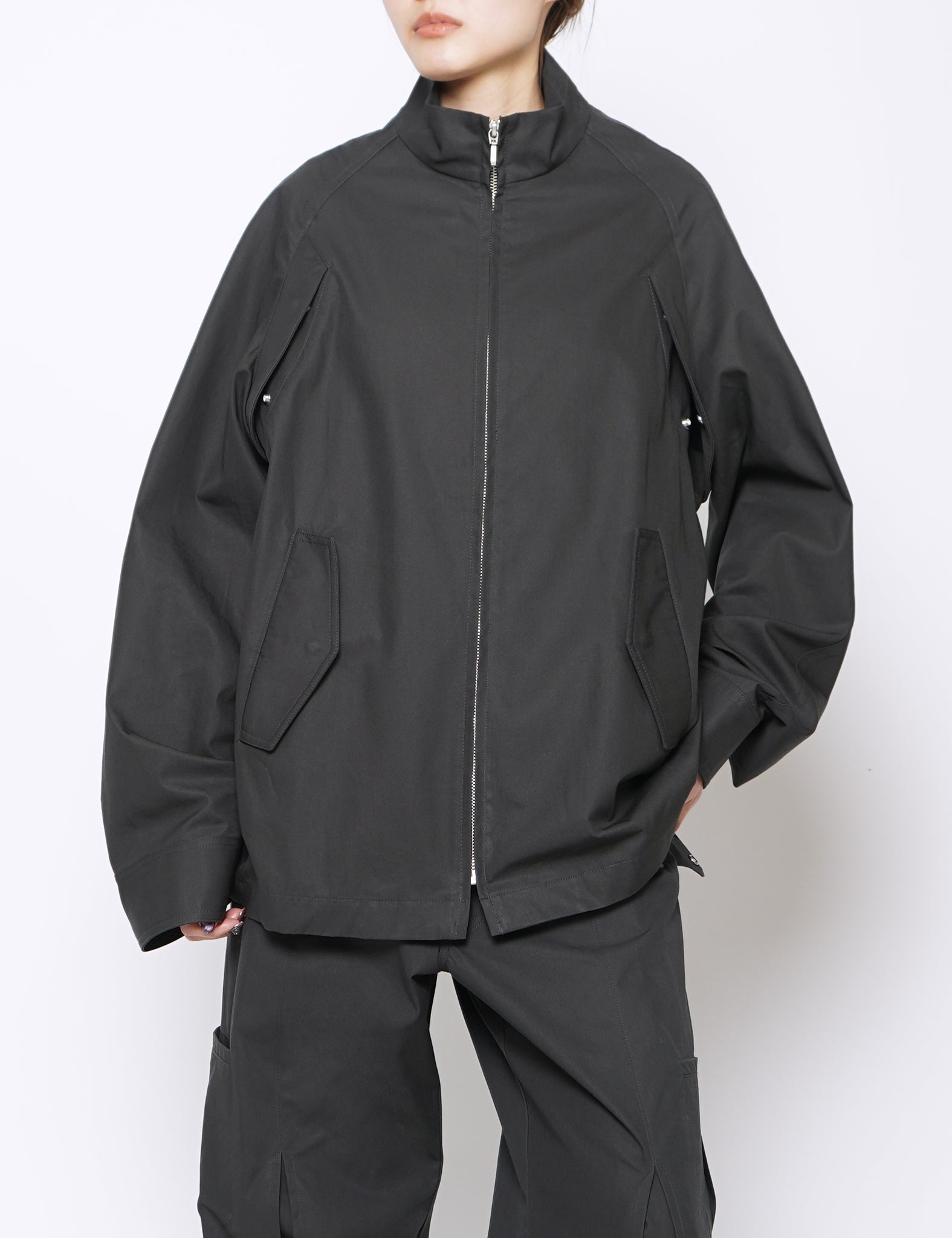 CHARCOAL COTTON GABARDINE NEMESIS BLOUSON