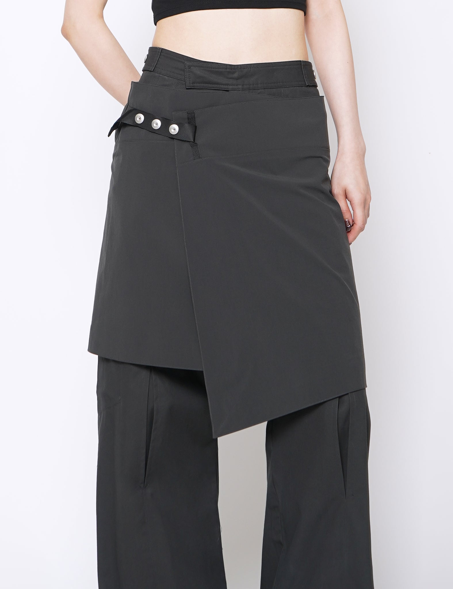 CHARCOAL BI-STRETCH NYLON WRAPPED SKIRT