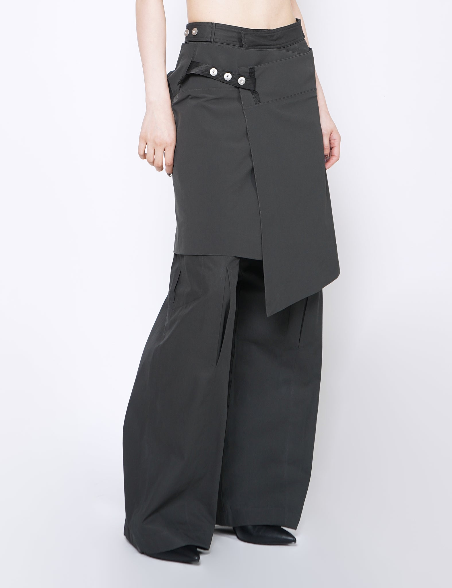 CHARCOAL BI-STRETCH NYLON WRAPPED SKIRT