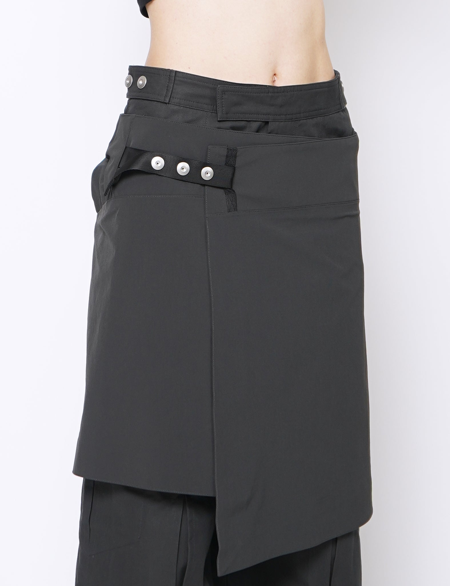 CHARCOAL BI-STRETCH NYLON WRAPPED SKIRT