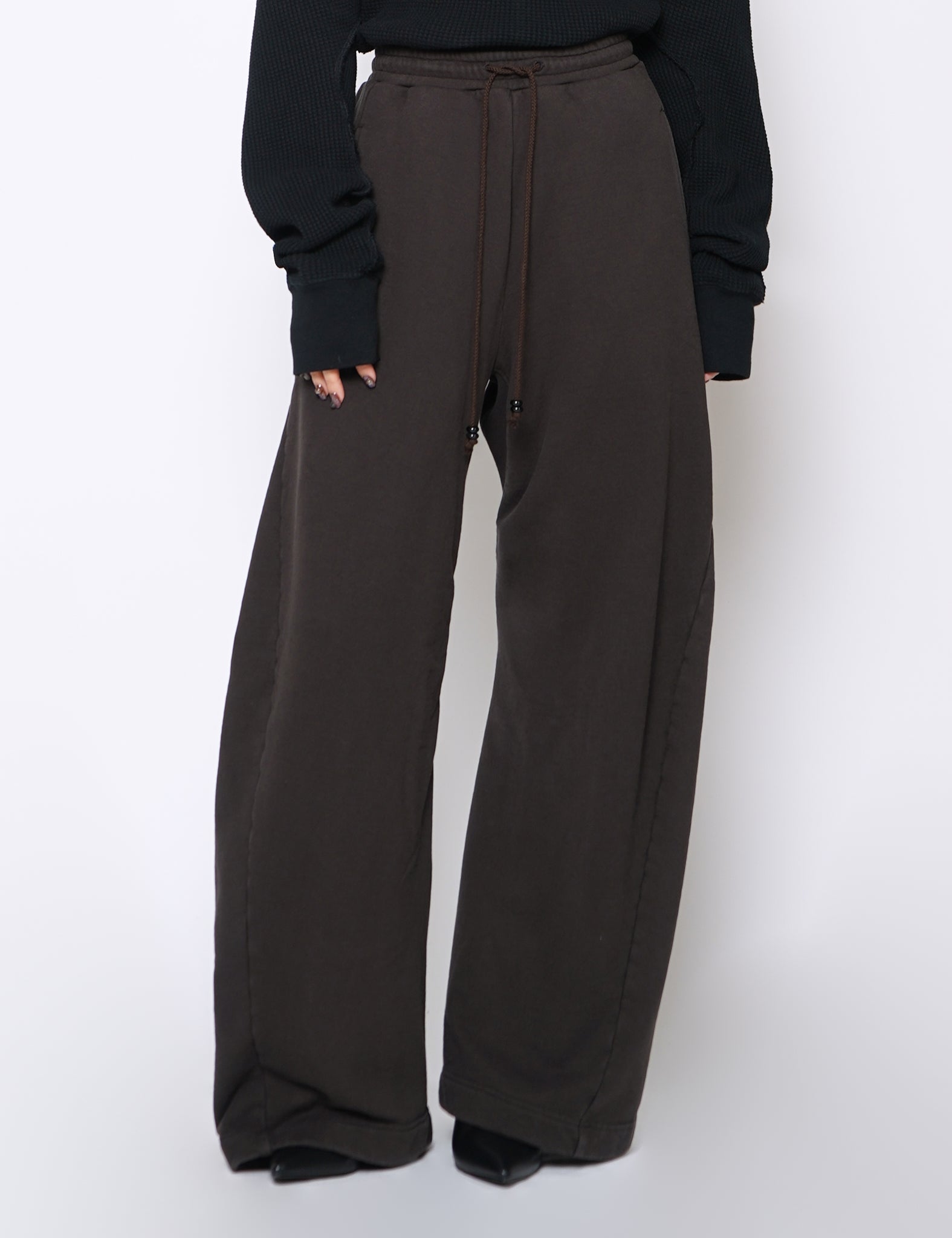 DARK BROWN 3D TWISTED LOUNGE WIDE PANTS