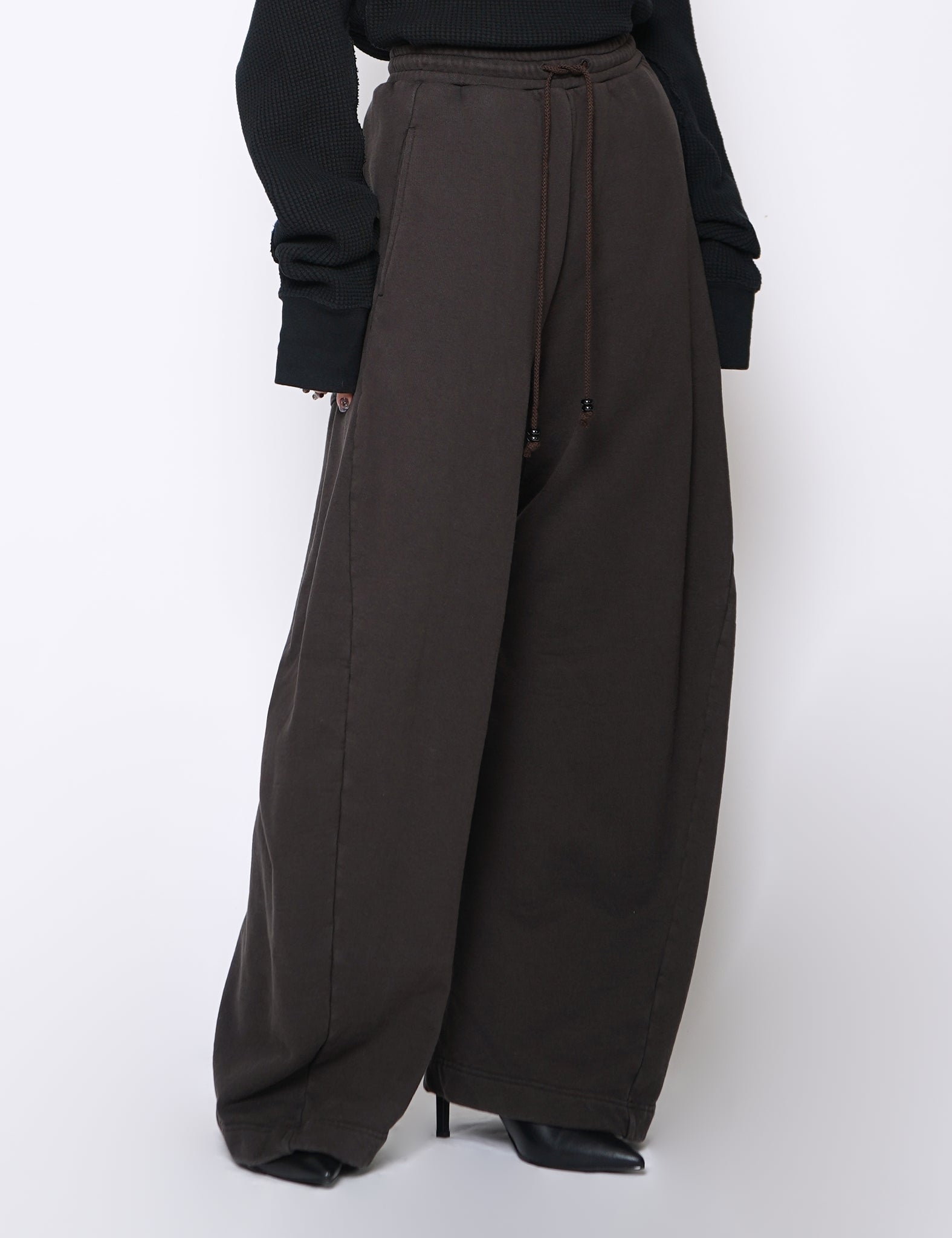 DARK BROWN 3D TWISTED LOUNGE WIDE PANTS