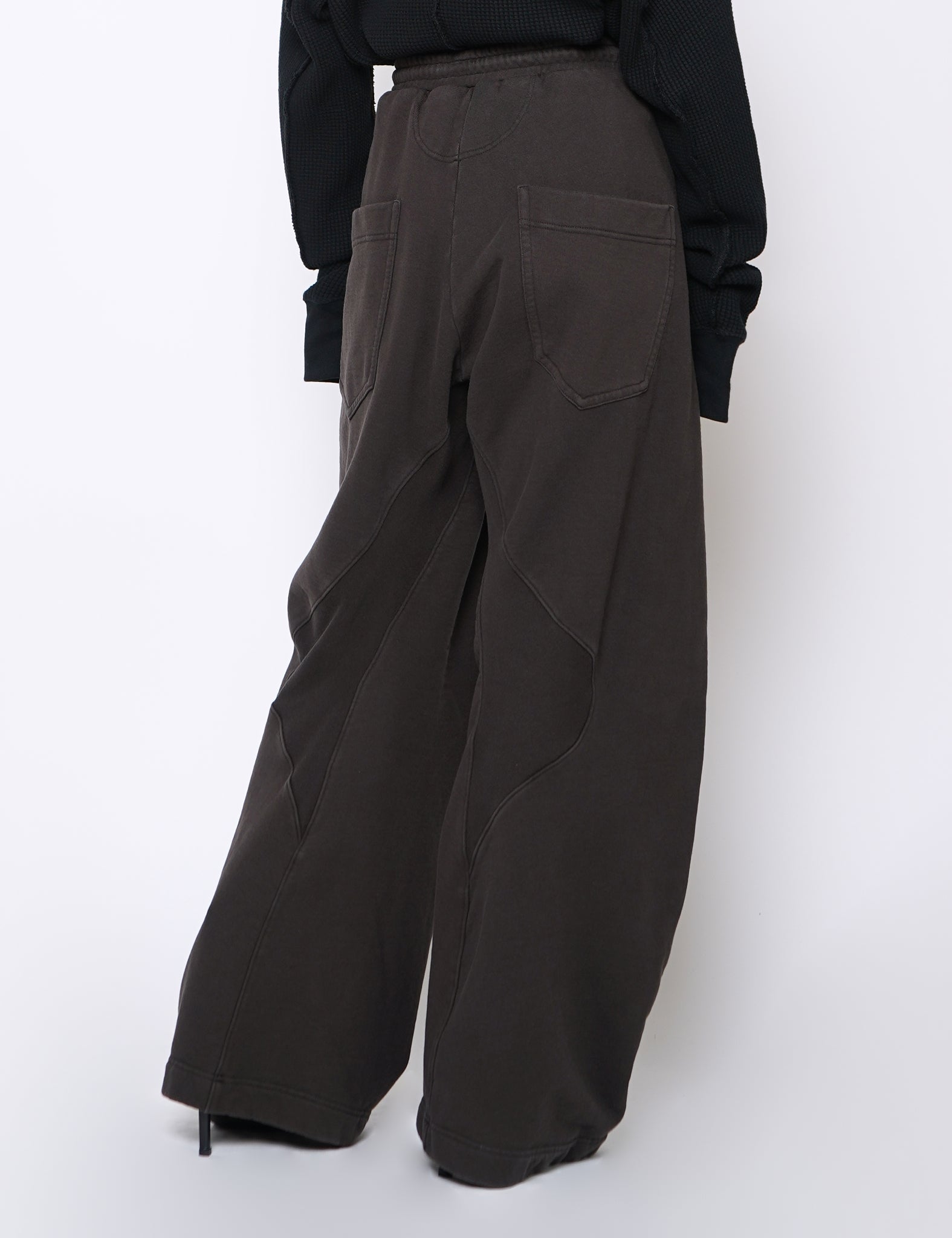 DARK BROWN 3D TWISTED LOUNGE WIDE PANTS