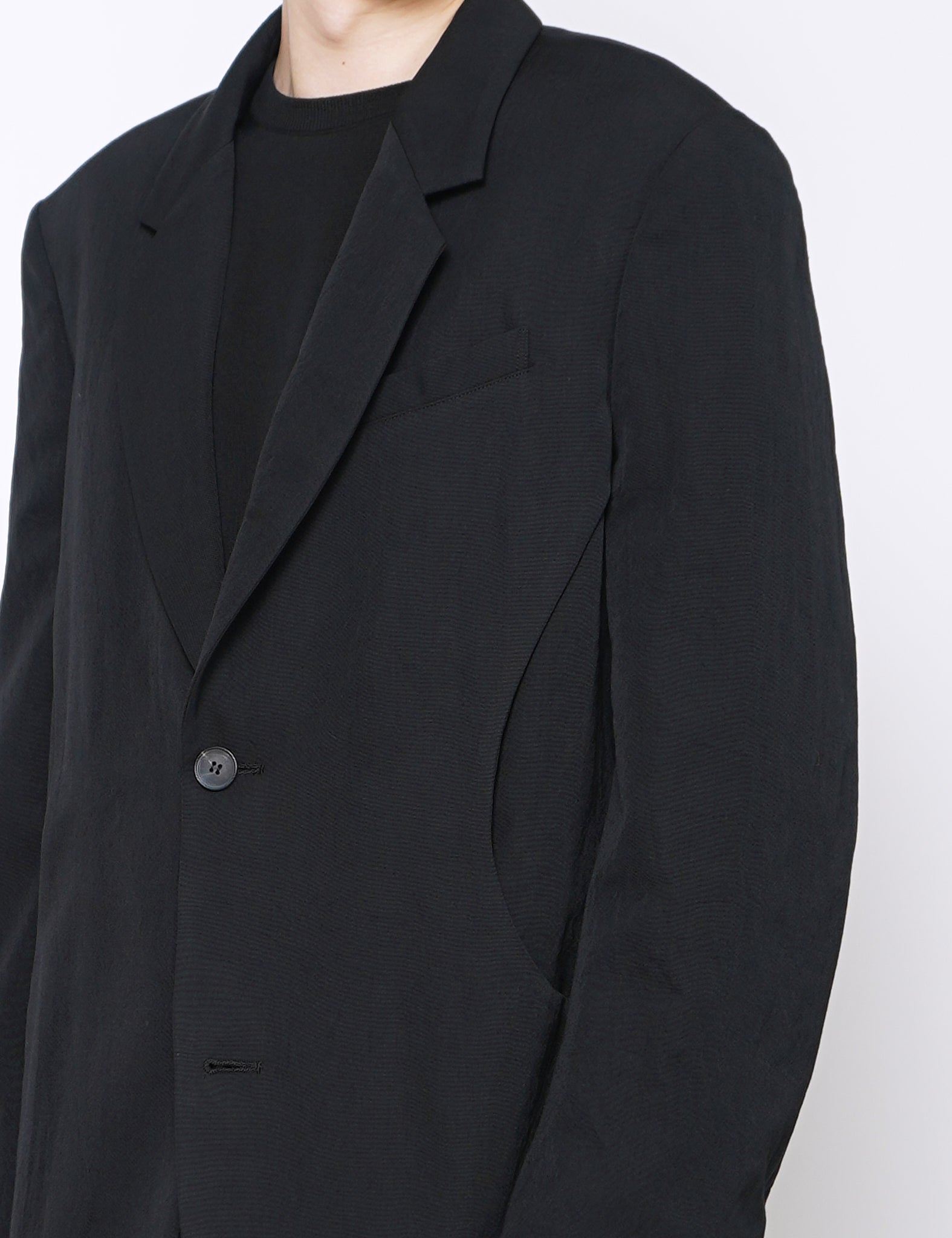 BLACK PANELLED SINGLE-BREASTED BLAZER