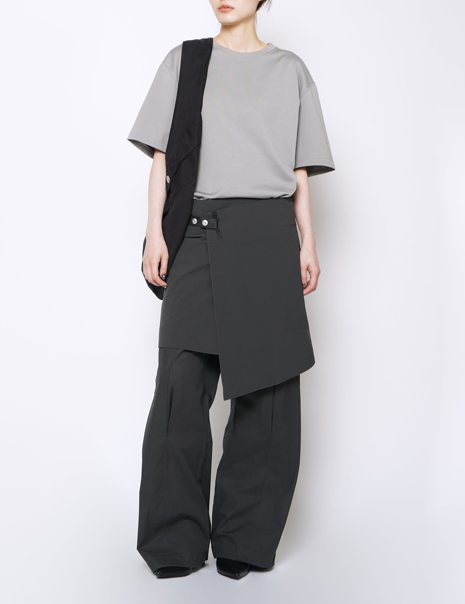 CHARCOAL BI-STRETCH NYLON WRAPPED SKIRT