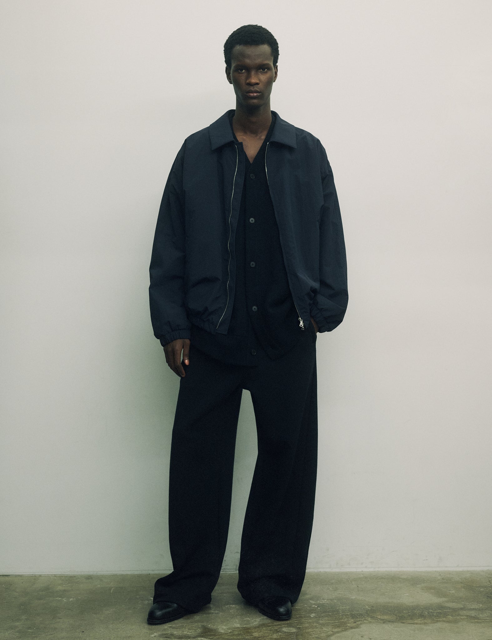 BLACK RECYCLED NYLON OVERSIZED ZIP JACKET
