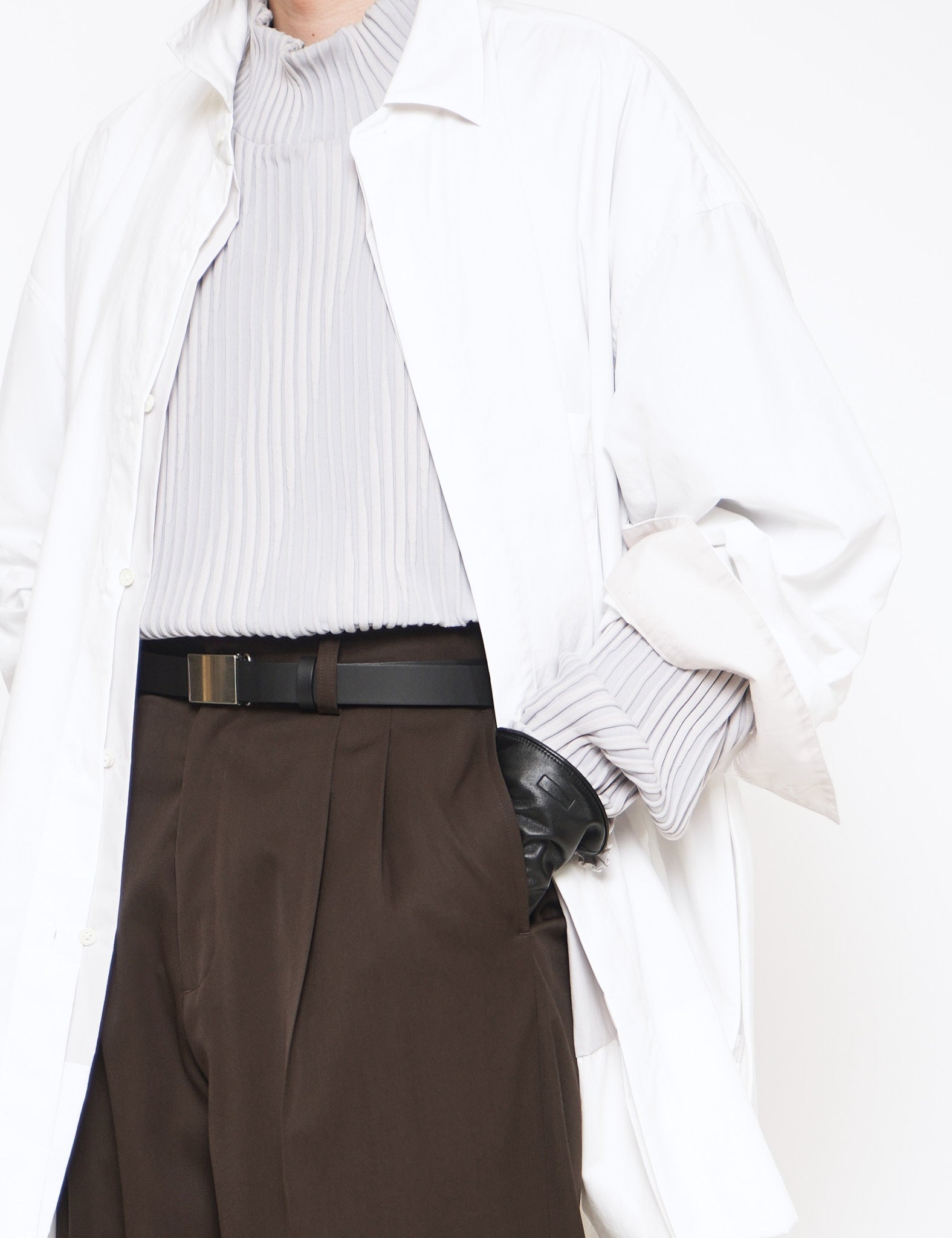 BLACK PLAIN BUCKLE LEATHER BELT