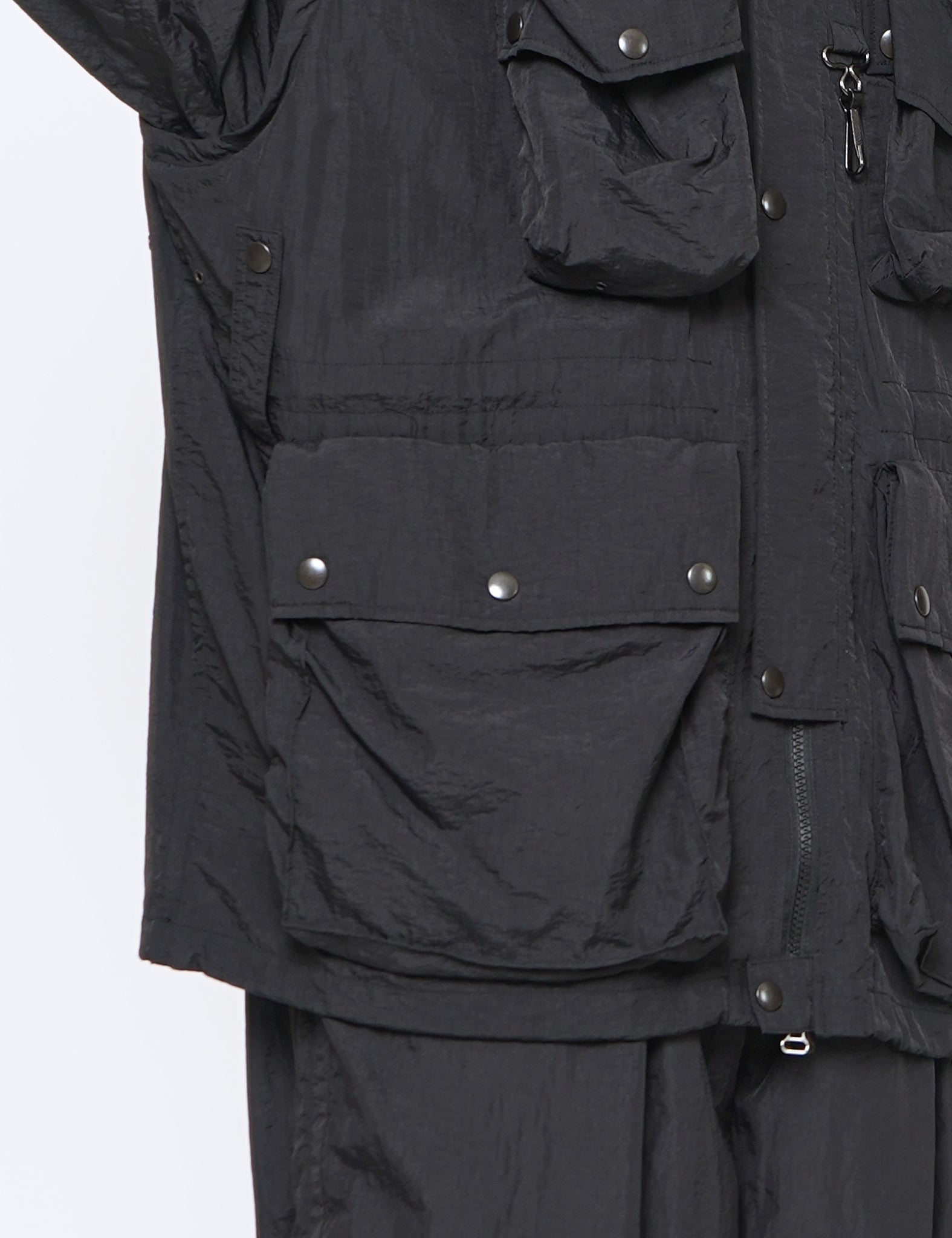 BLACK NYLON MULTI POCKETS DETACHABLE UTILITY BLOUSON