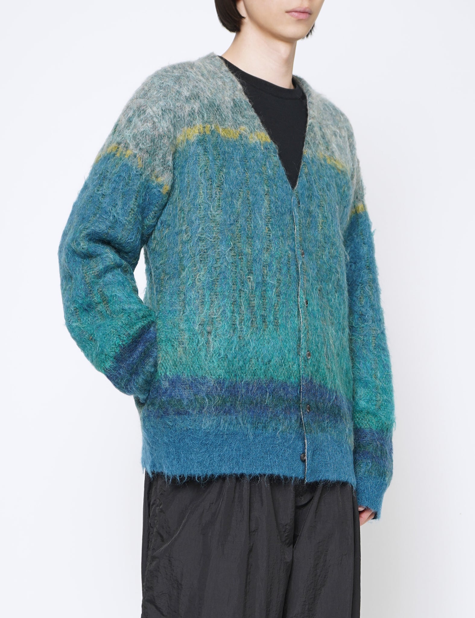 GREEN TREE JAQUARD MOHAIR BUTTONED CARDIGAN