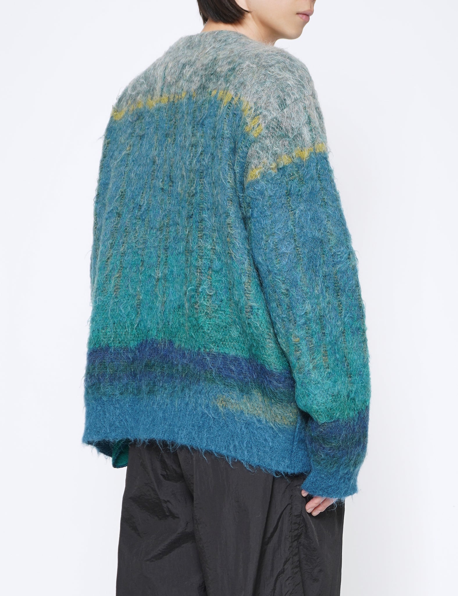 GREEN TREE JAQUARD MOHAIR BUTTONED CARDIGAN