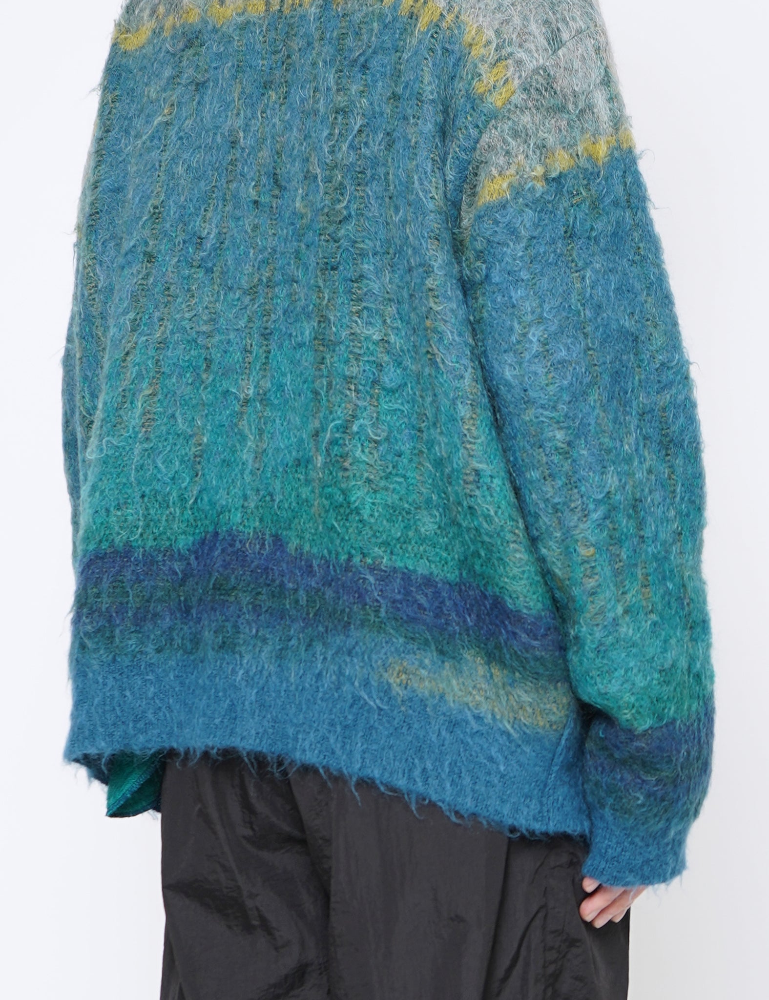 GREEN TREE JAQUARD MOHAIR BUTTONED CARDIGAN