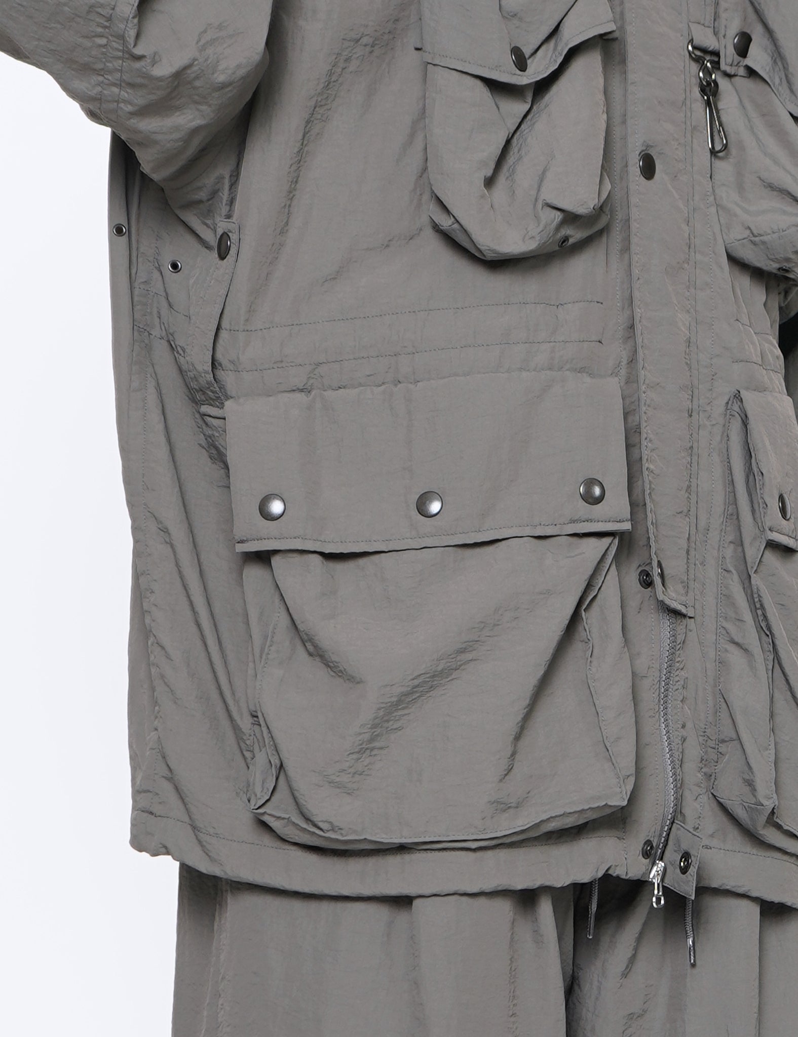 CHARCOAL KHAKI MULTI POCKETS DETACHABLE UTILITY BLOUSON