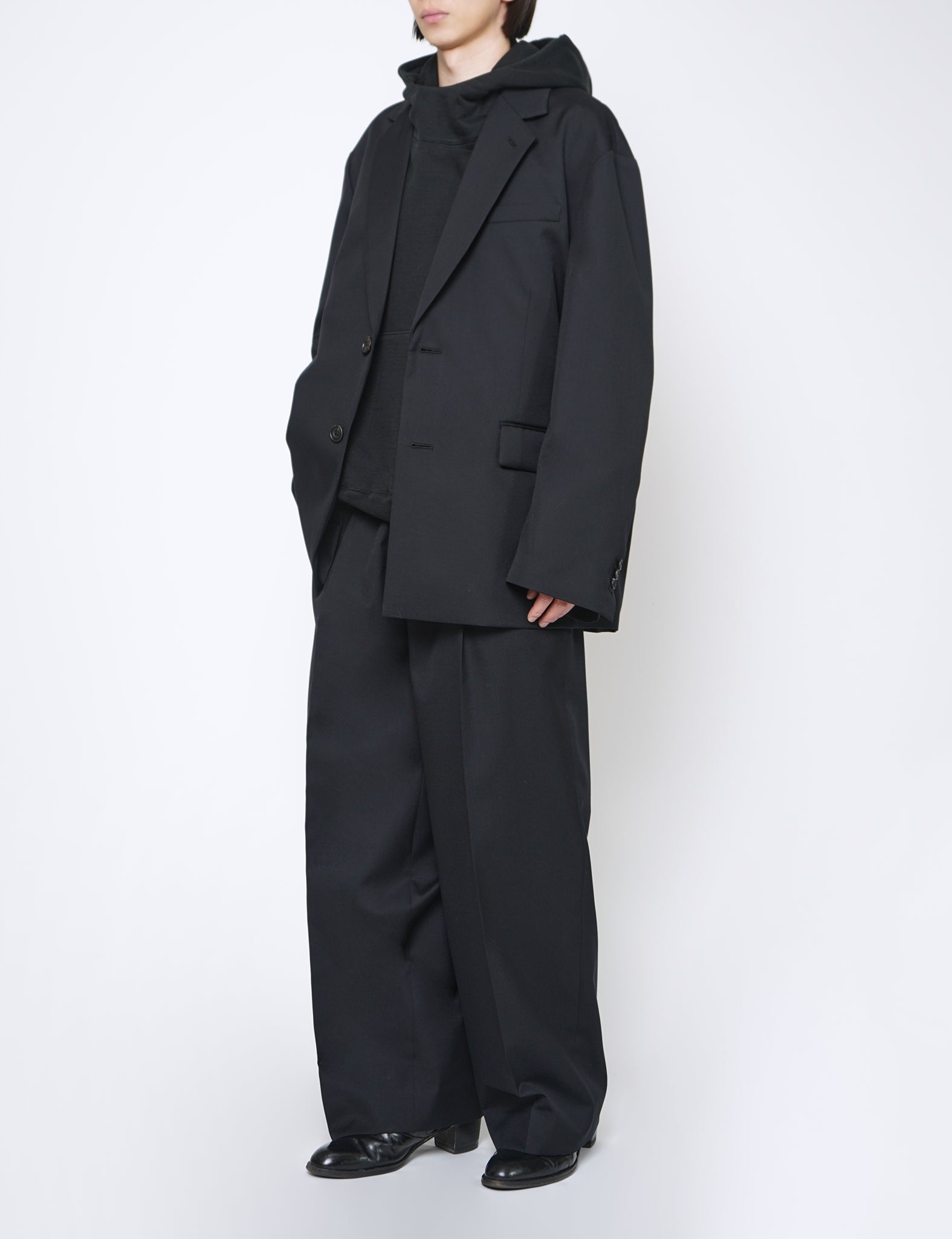 BLACK LONG WIDE TROUSERS