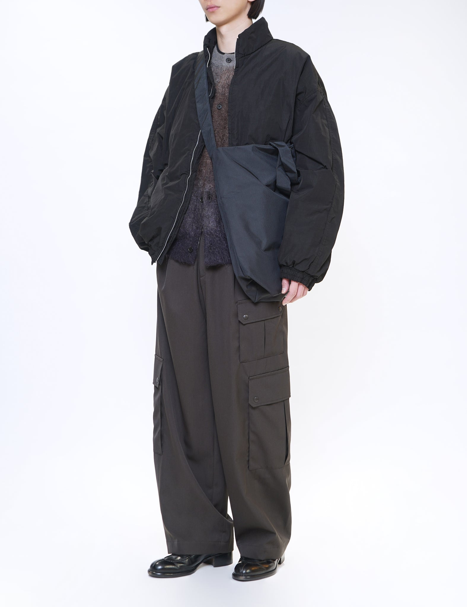 BLACK WINDPROOF NYLON PADDED JACKET