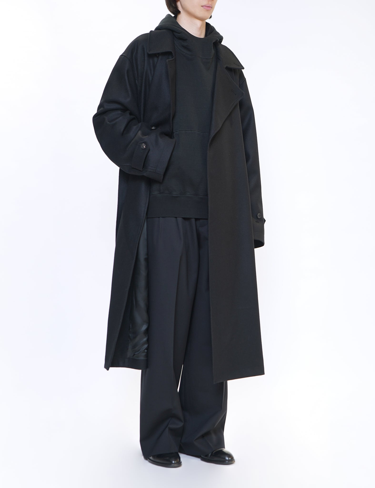BLACK UNTWISTED YARN FADE SWEAT HOOD LS