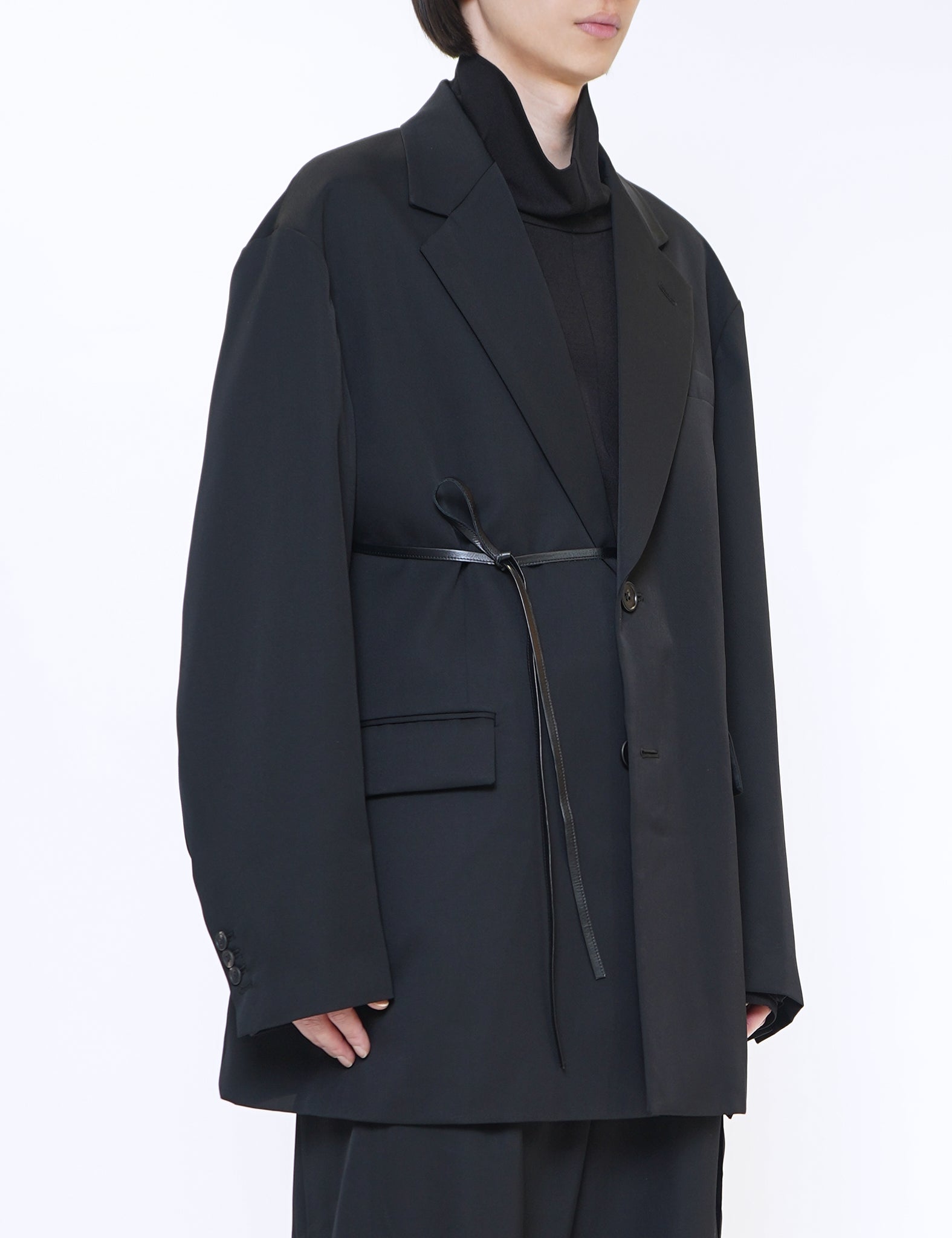 BLACK OVERSIZED SINGLE BREASTED LONG JACKET