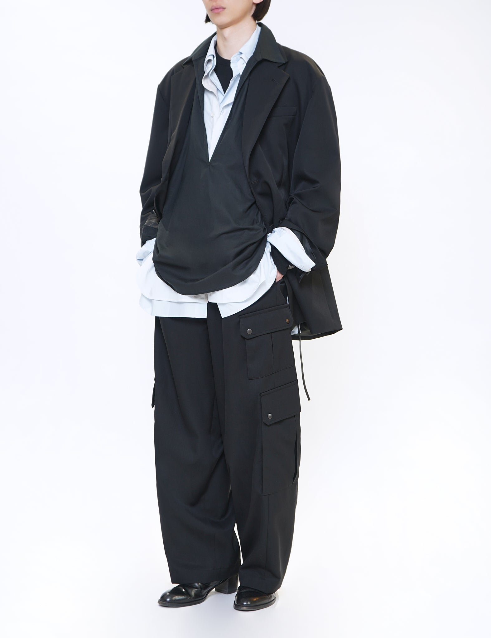 BLACK OVERSIZED SINGLE BREASTED LONG JACKET