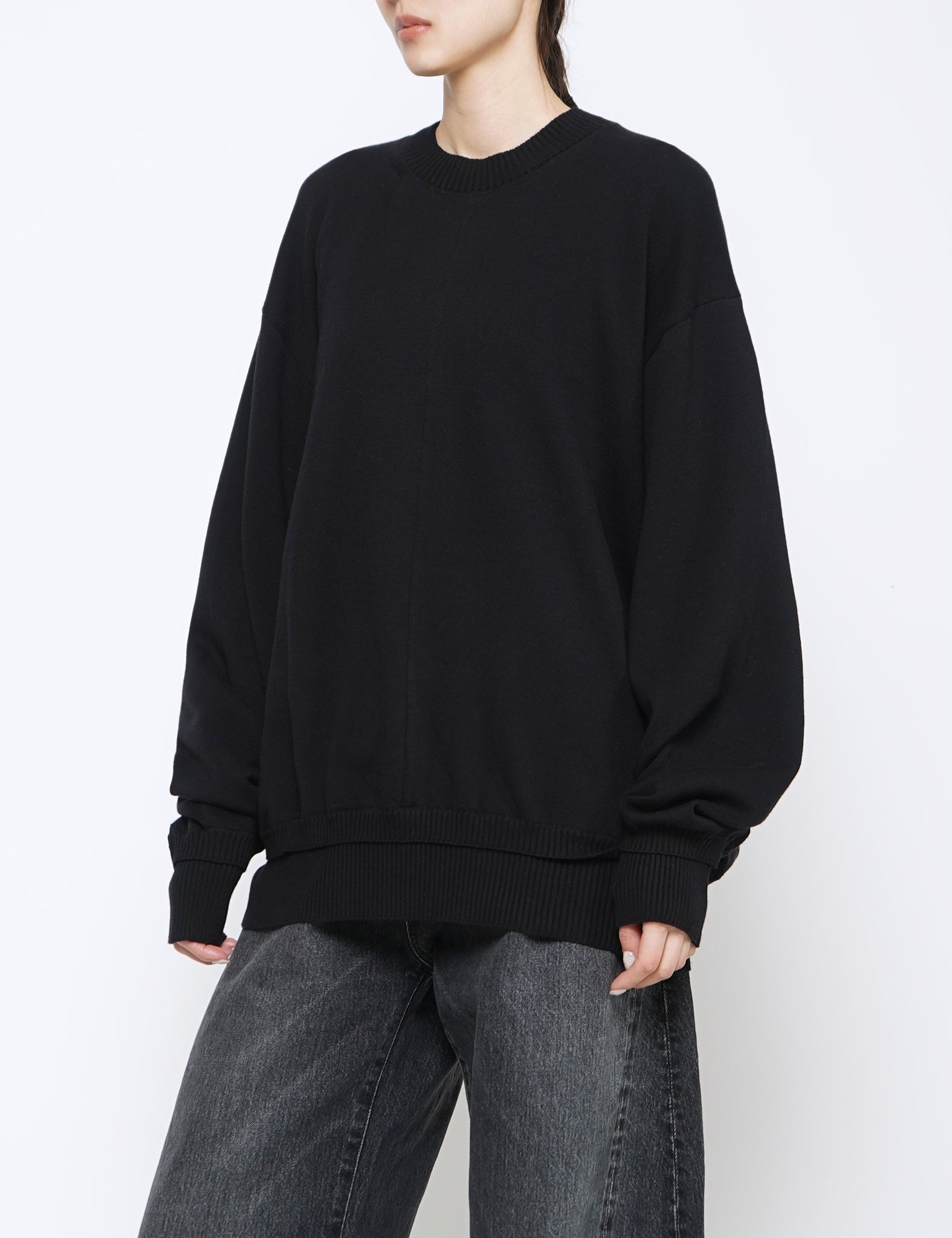BLACK COTTON SMOOTH KNIT LS