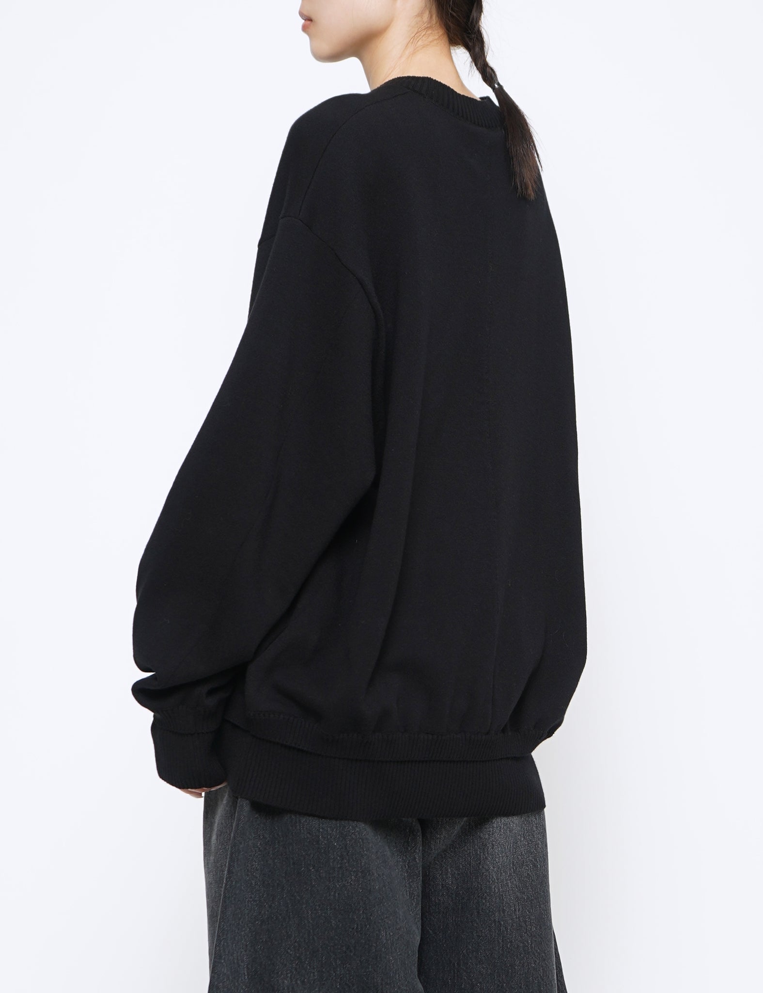 BLACK COTTON SMOOTH KNIT LS