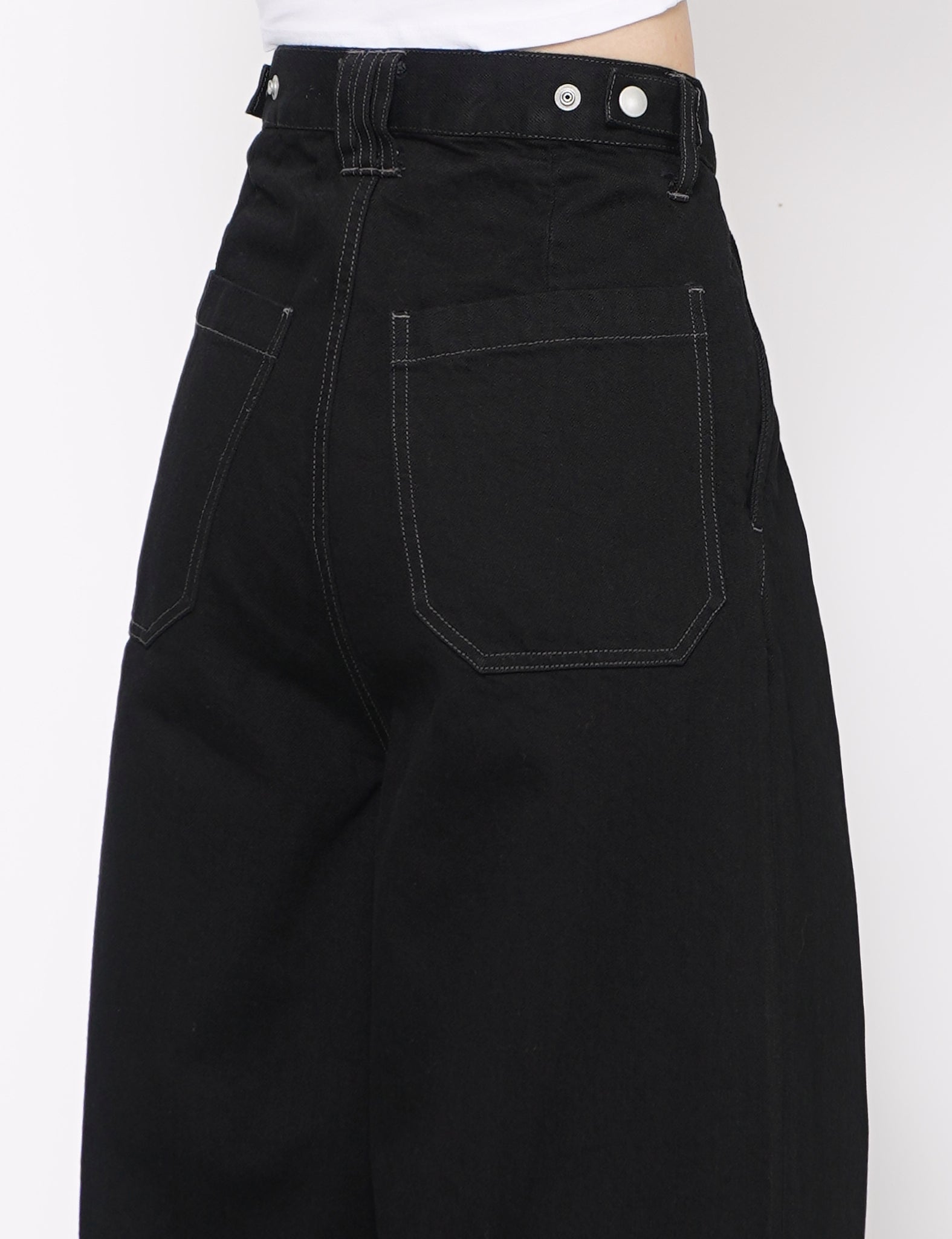BLACK DENIM WIDE-LEG BAGGY PANTS