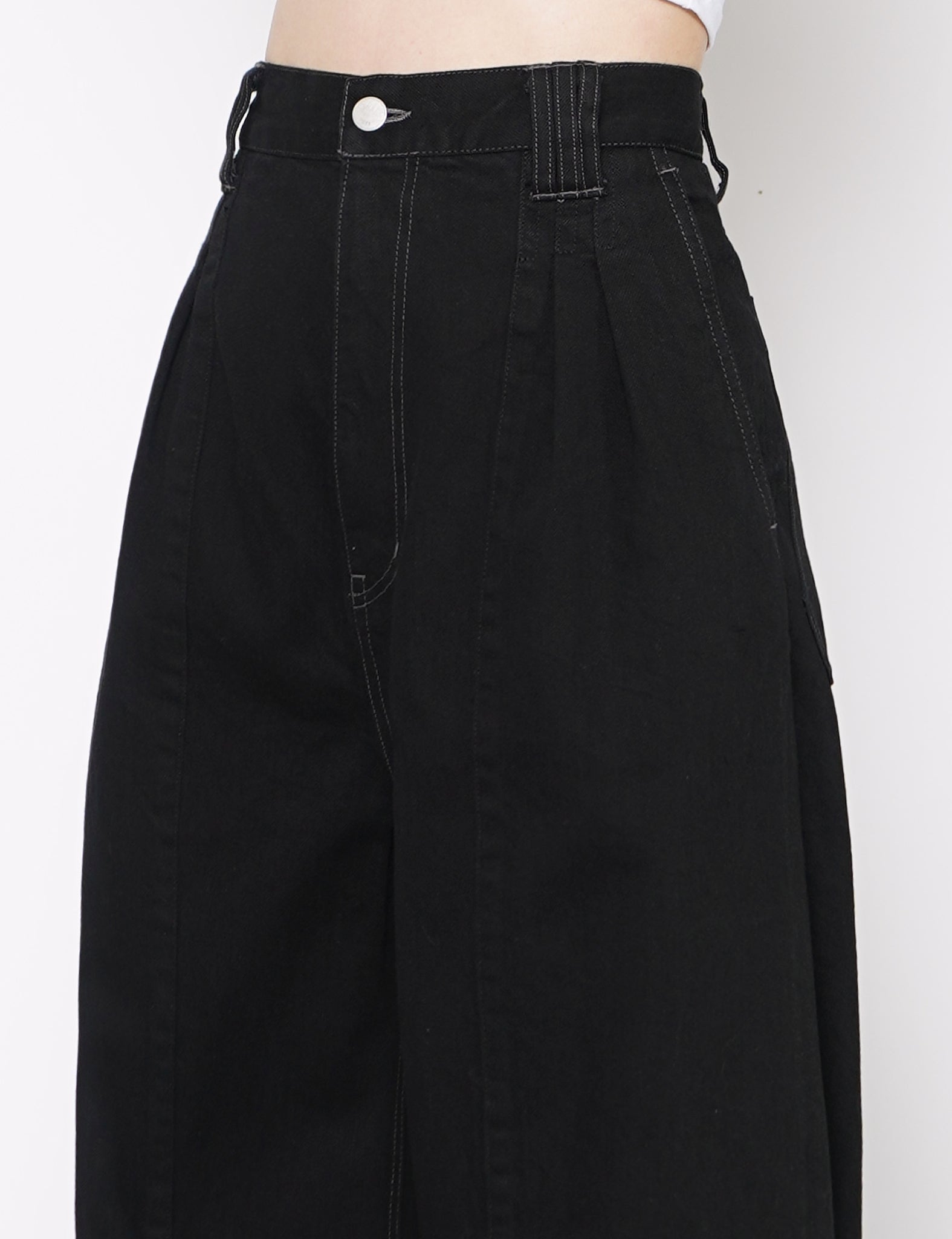 BLACK DENIM WIDE-LEG BAGGY PANTS