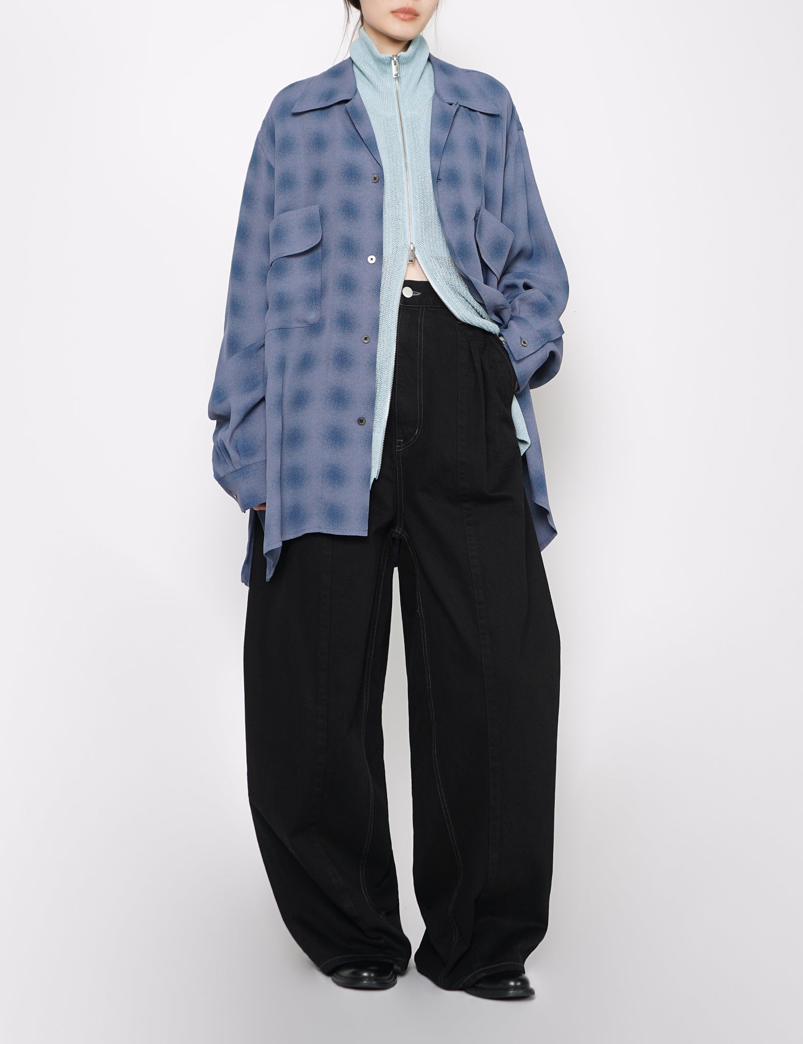 BLACK DENIM WIDE-LEG BAGGY PANTS