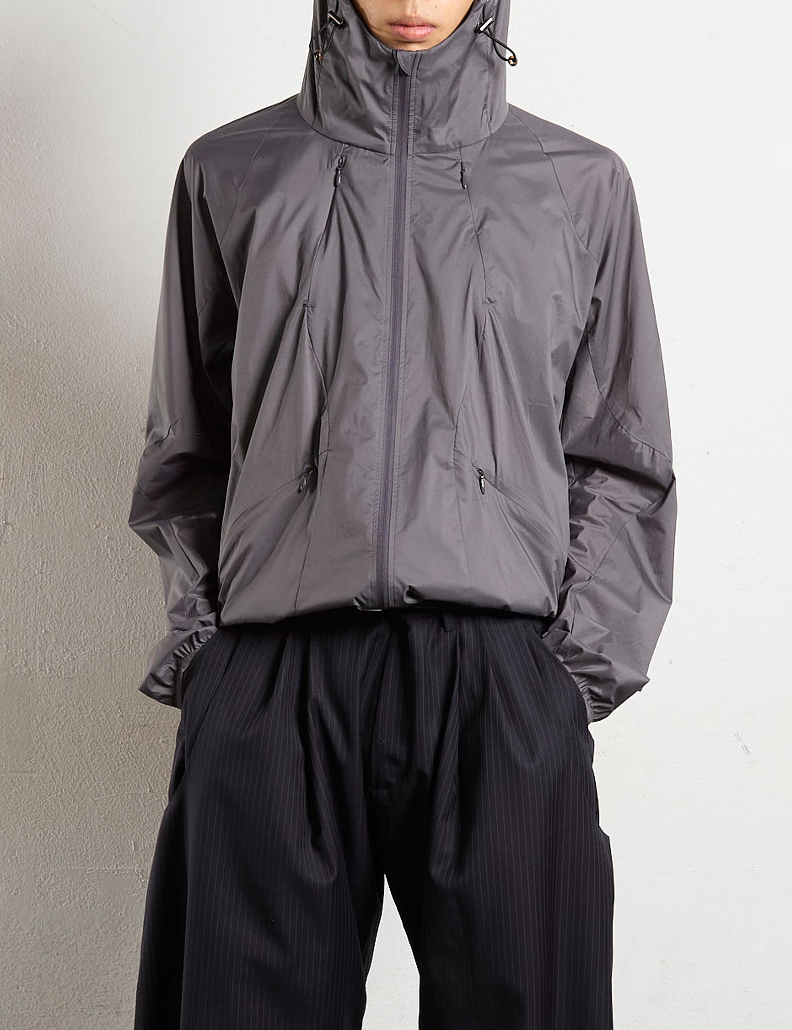 STEEL GREY PANELED LIGHT WEIGHT HOODED JACKET