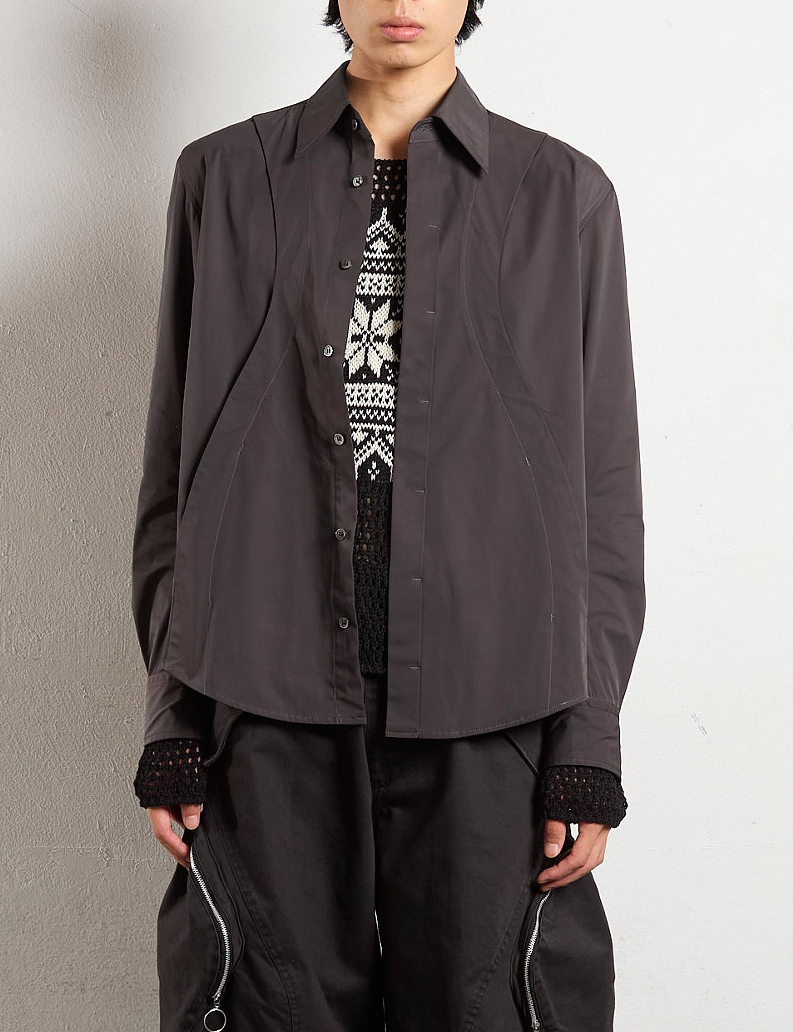 CHARCOAL FLY FRONT PANELLED UTILITY SHIRT
