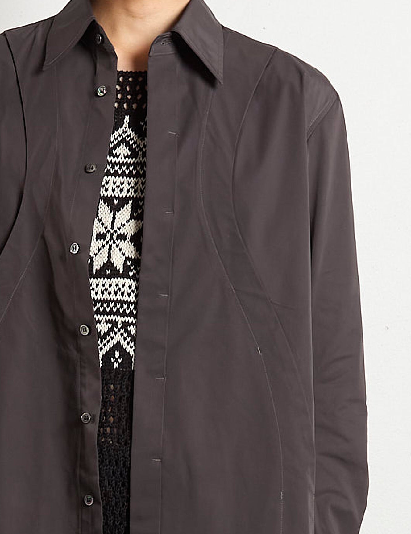 CHARCOAL FLY FRONT PANELLED UTILITY SHIRT