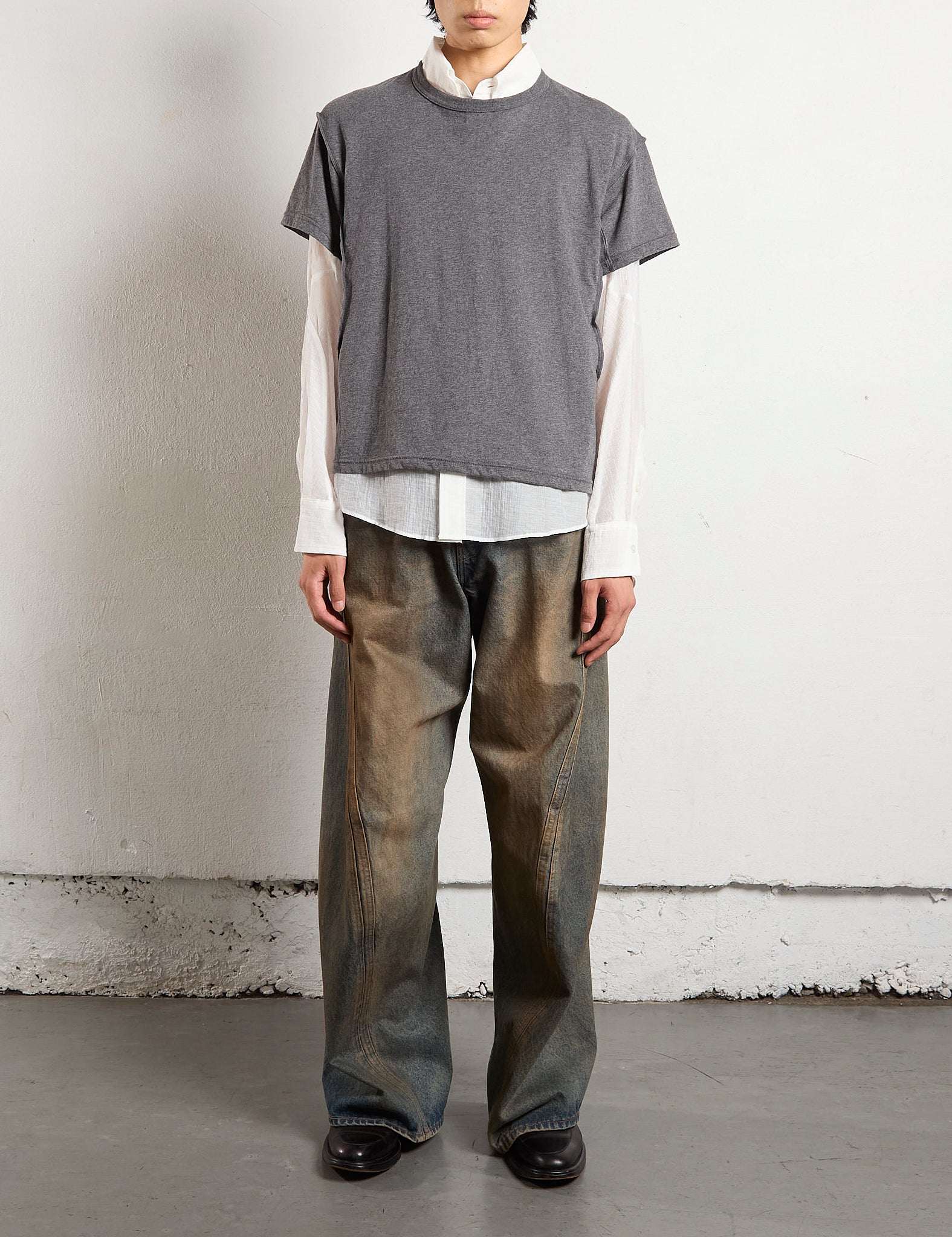 MUD FADED INDIGO 3D TWISTED WIDE LEG JEANS
