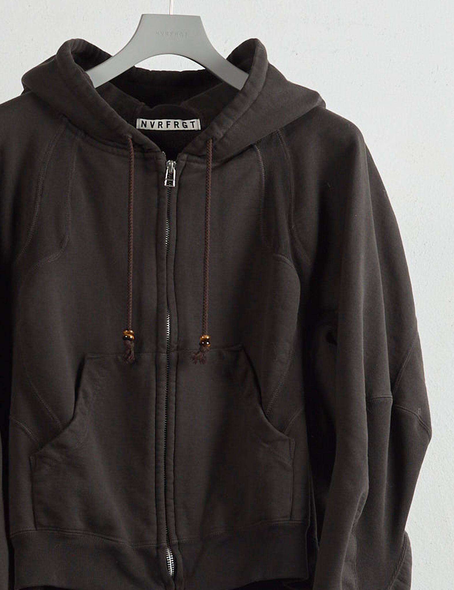 DARK BROWN PANELLED ZIP UP HOODIE