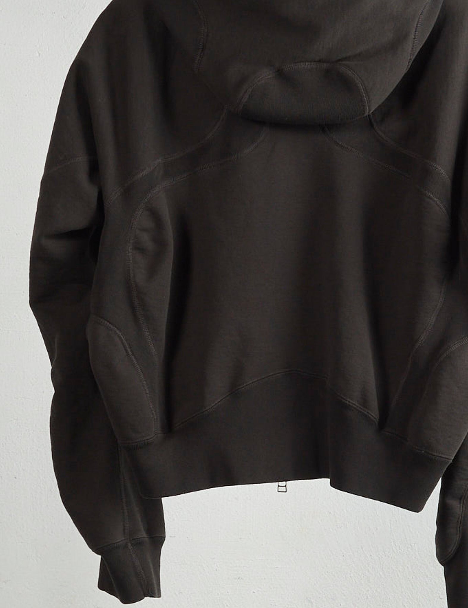 DARK BROWN PANELLED ZIP UP HOODIE