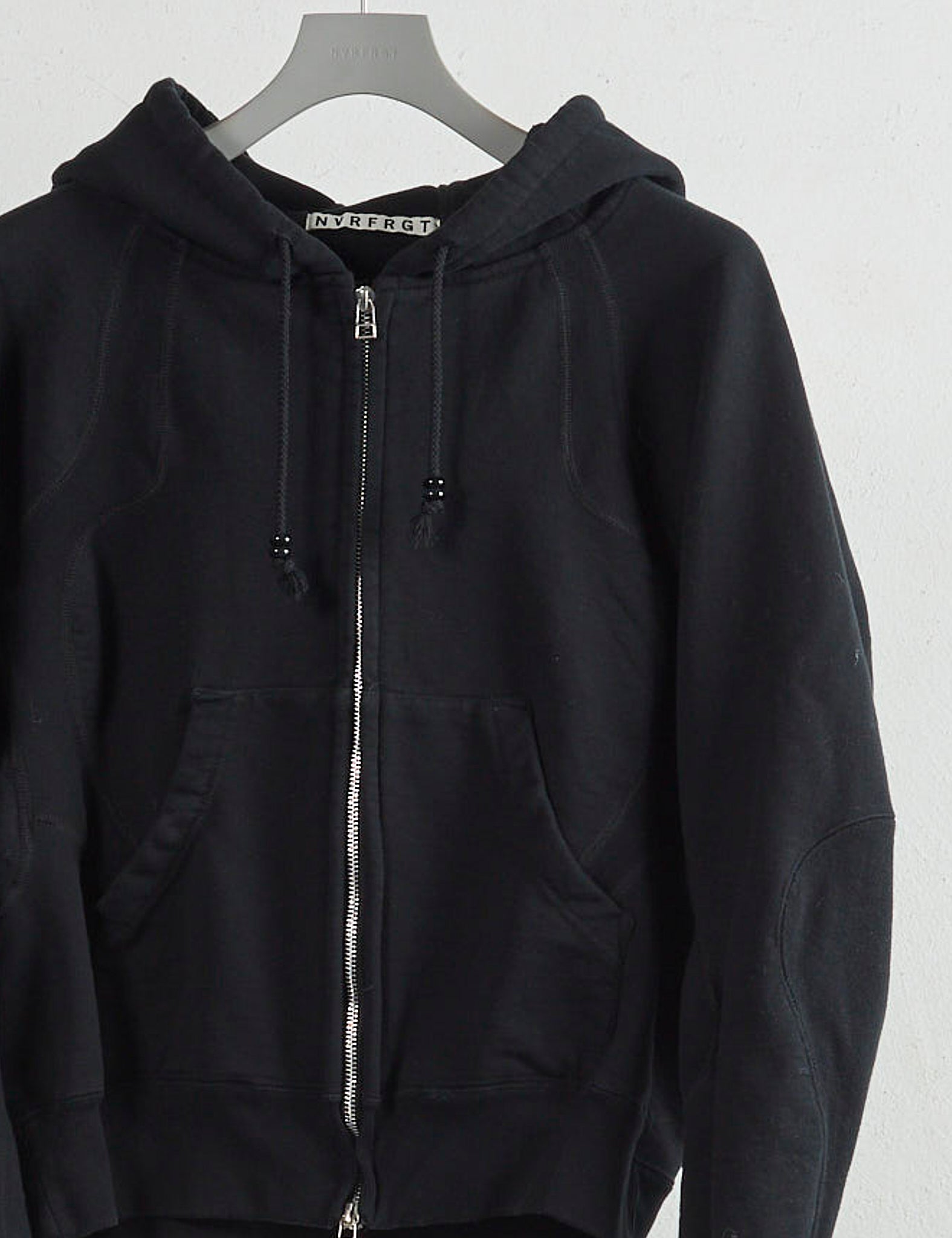 BLACK PANELLED ZIP UP HOODIE