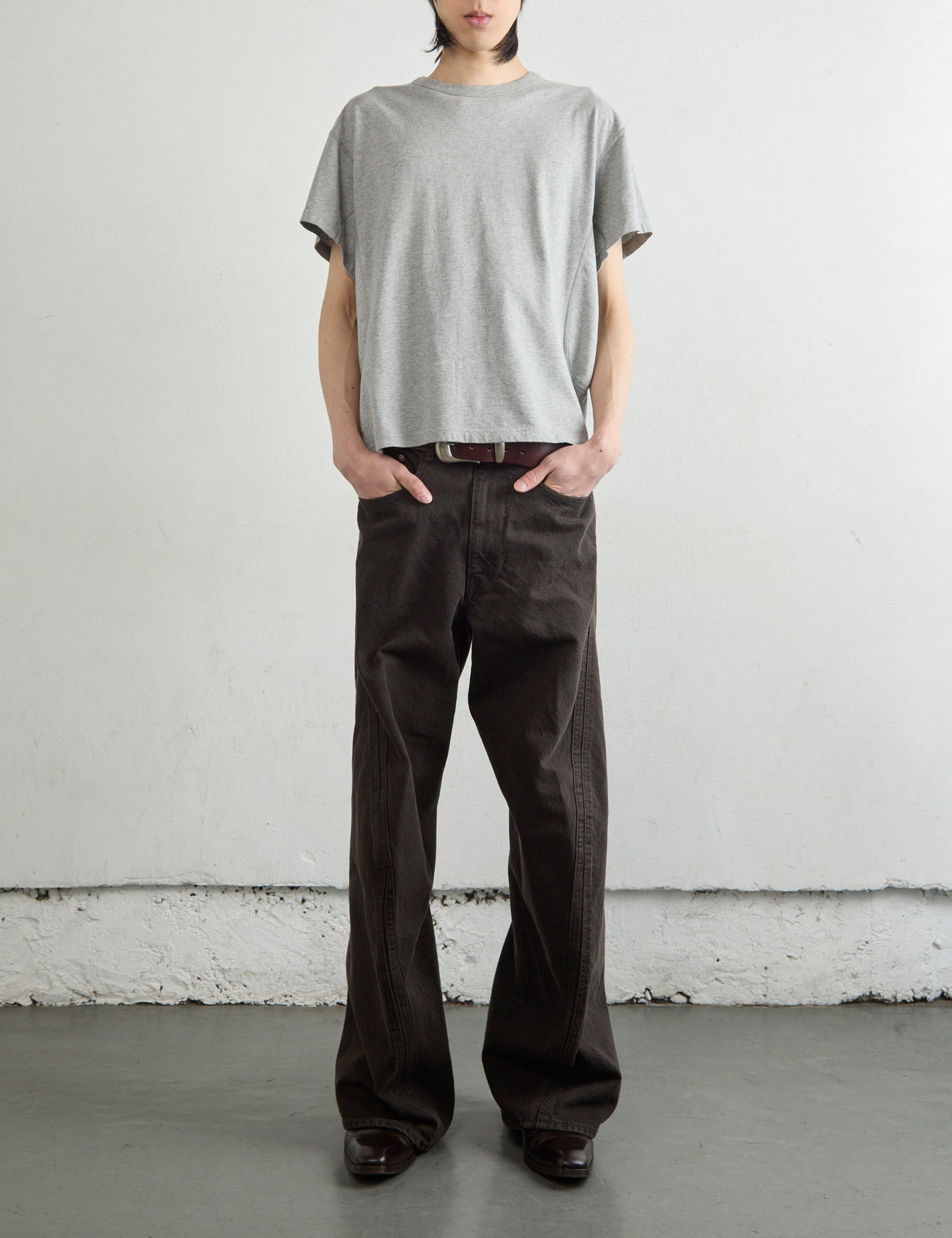DARK BROWN 3D TWISTED WIDE LEG JEANS