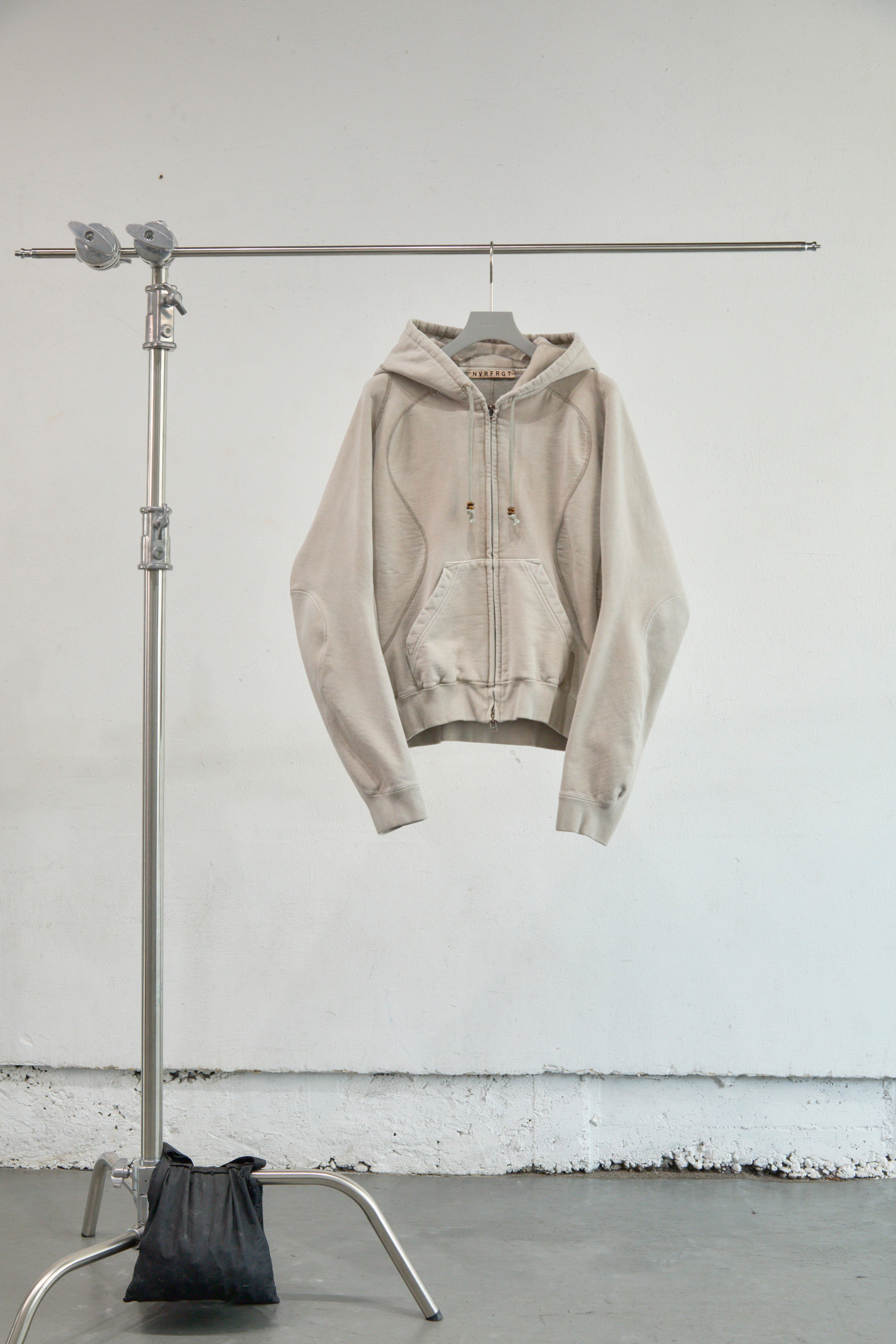 TAUPE PANELLED ZIP UP HOODIE