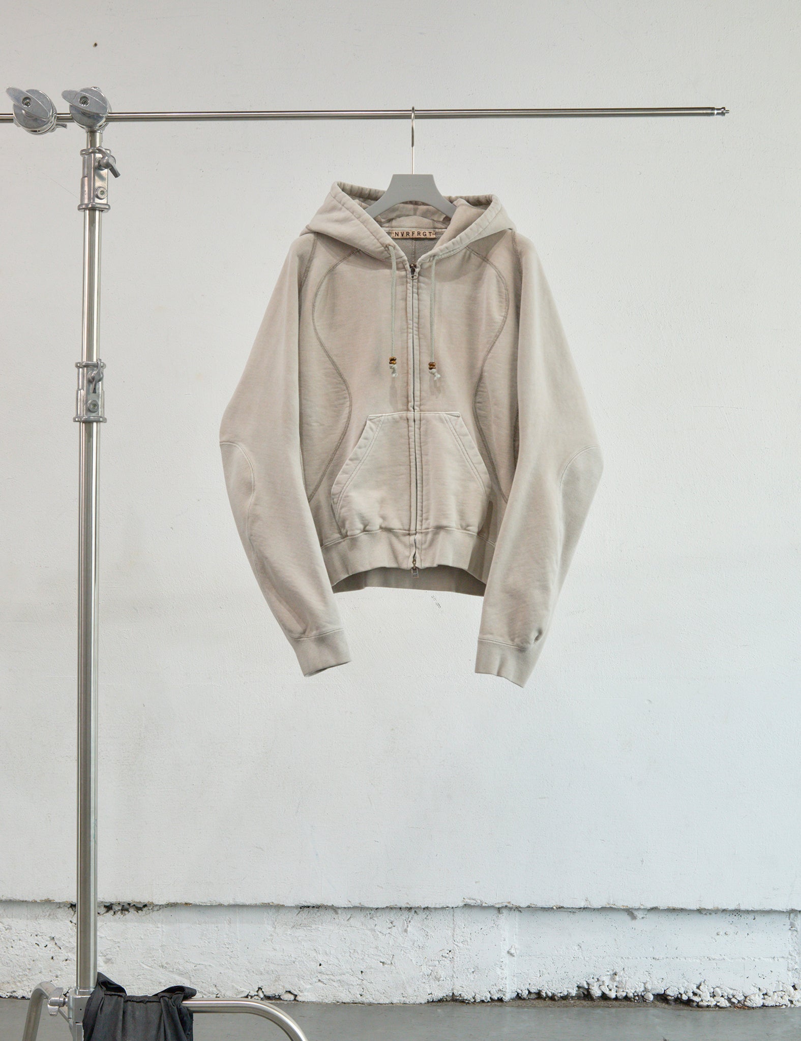 TAUPE PANELLED ZIP UP HOODIE