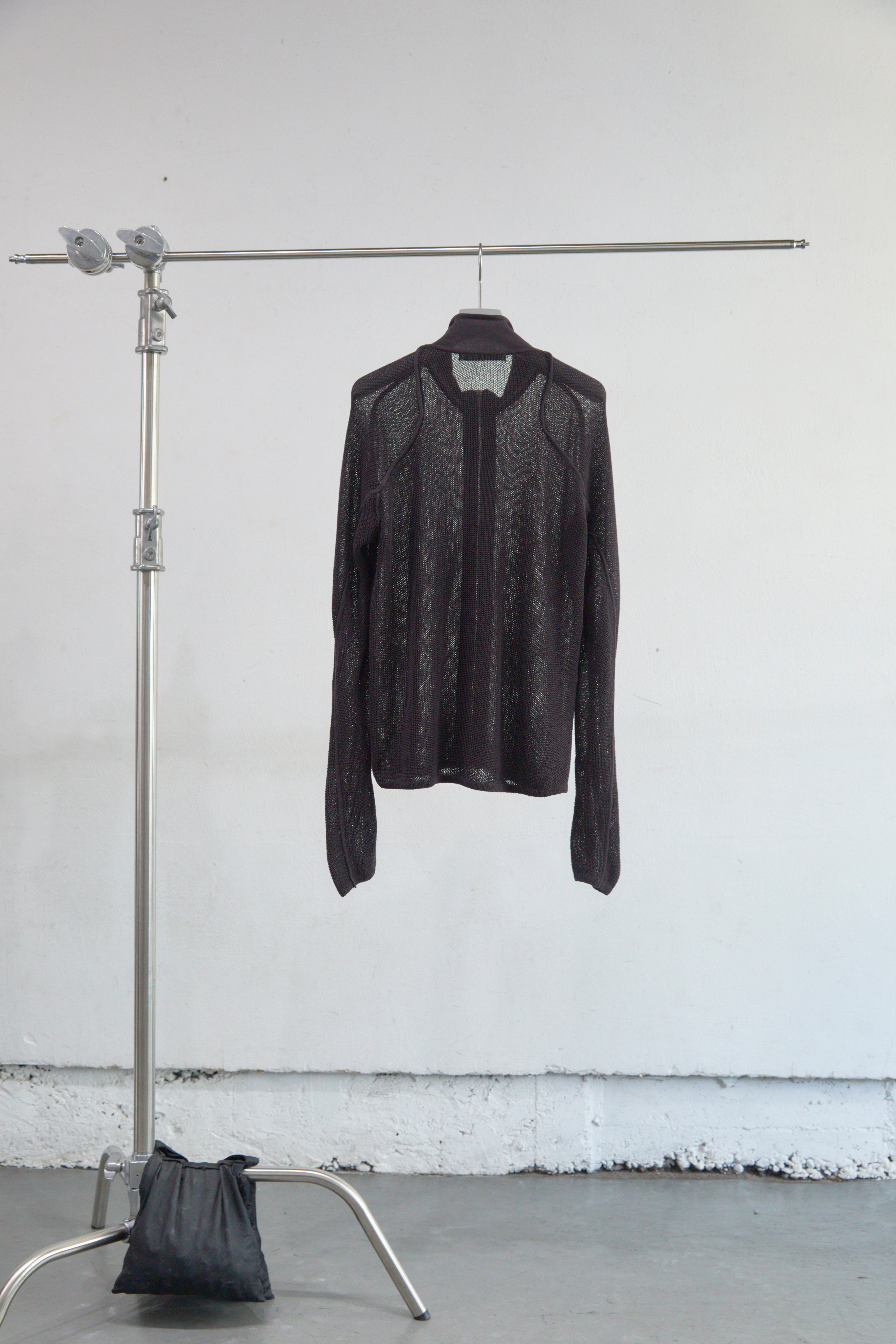 BROWN SEMI SHEER DRIVERS ZIP UP SWEATER