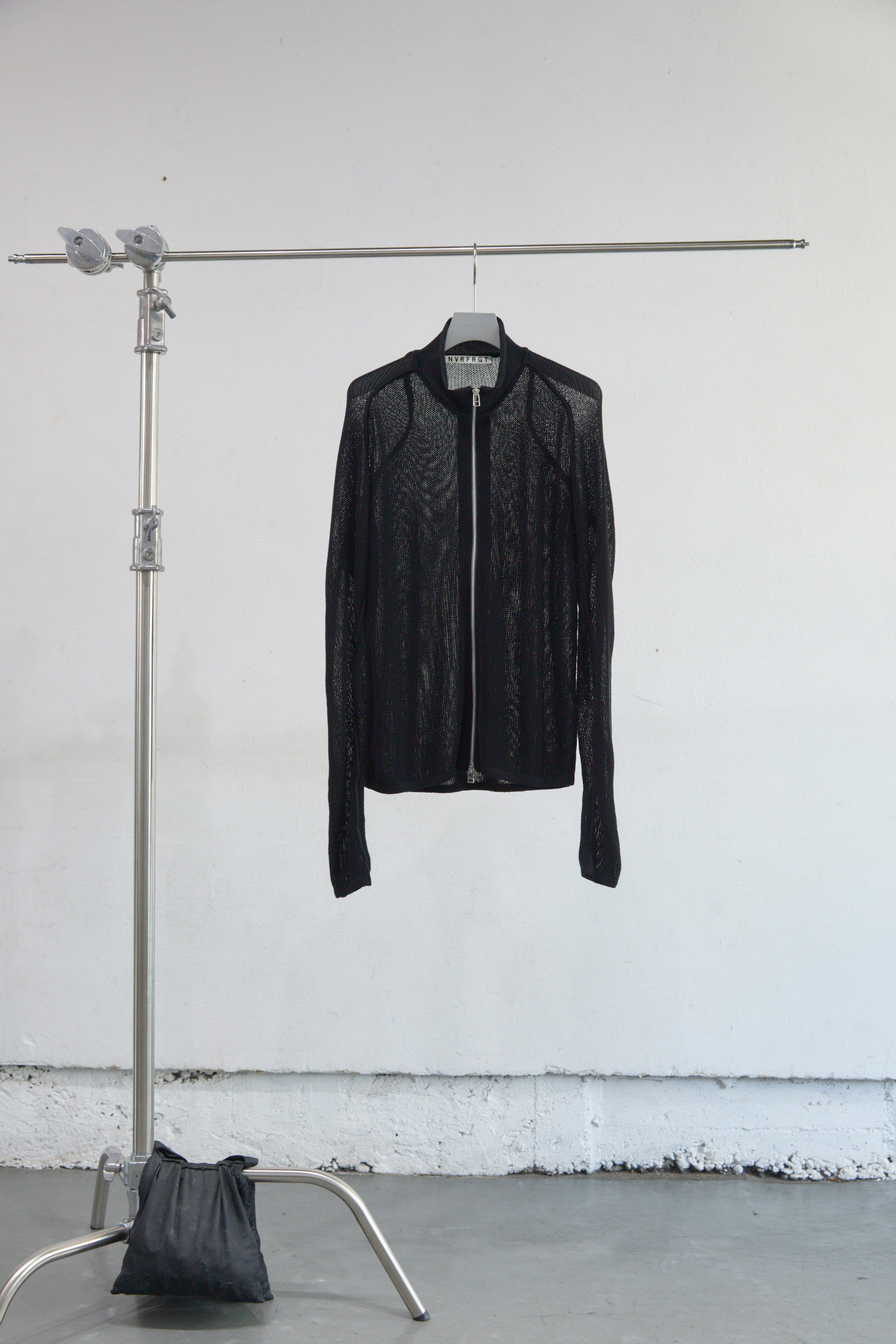 BLACK SEMI SHEER DRIVERS ZIP UP SWEATER