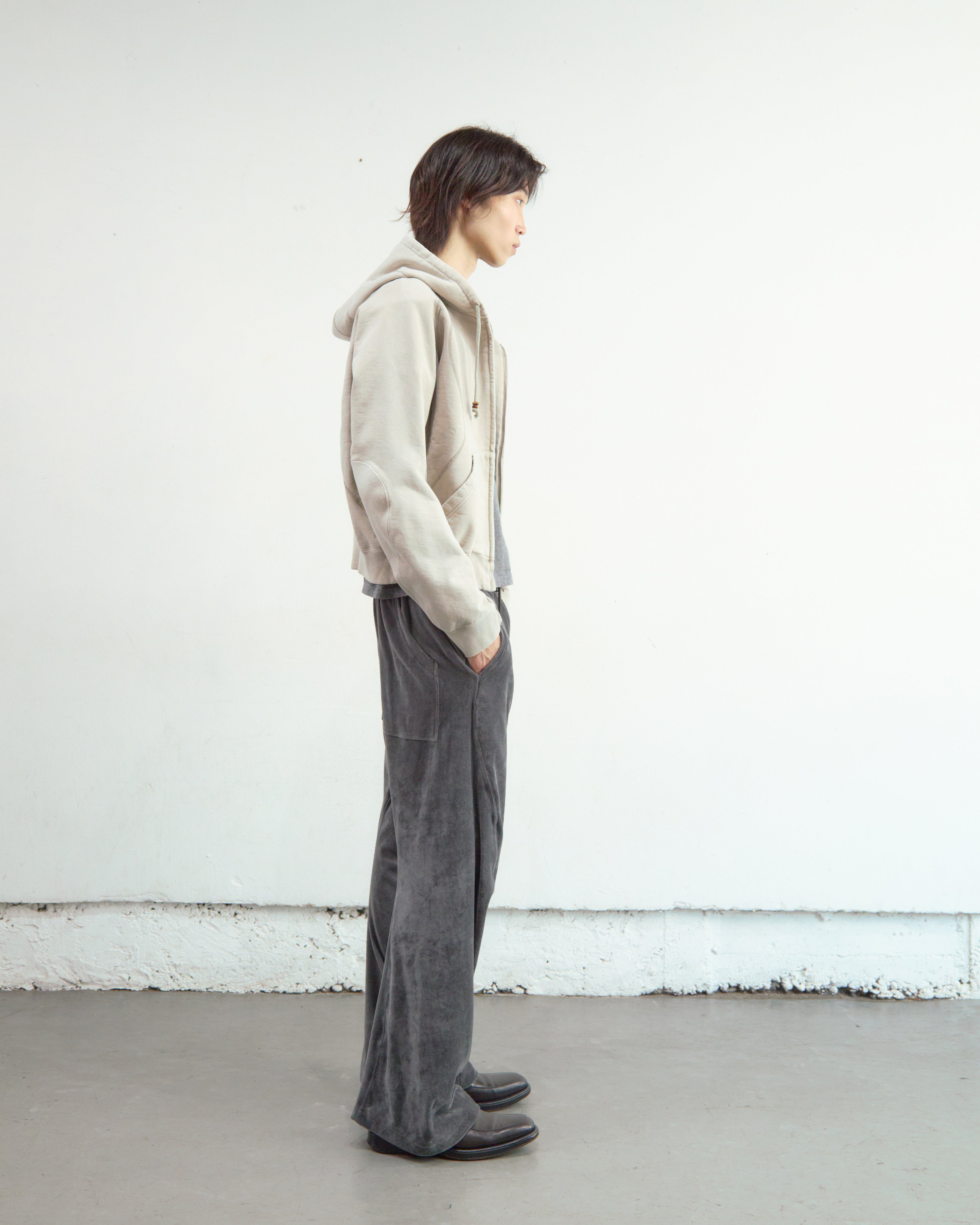 TAUPE PANELLED ZIP UP HOODIE