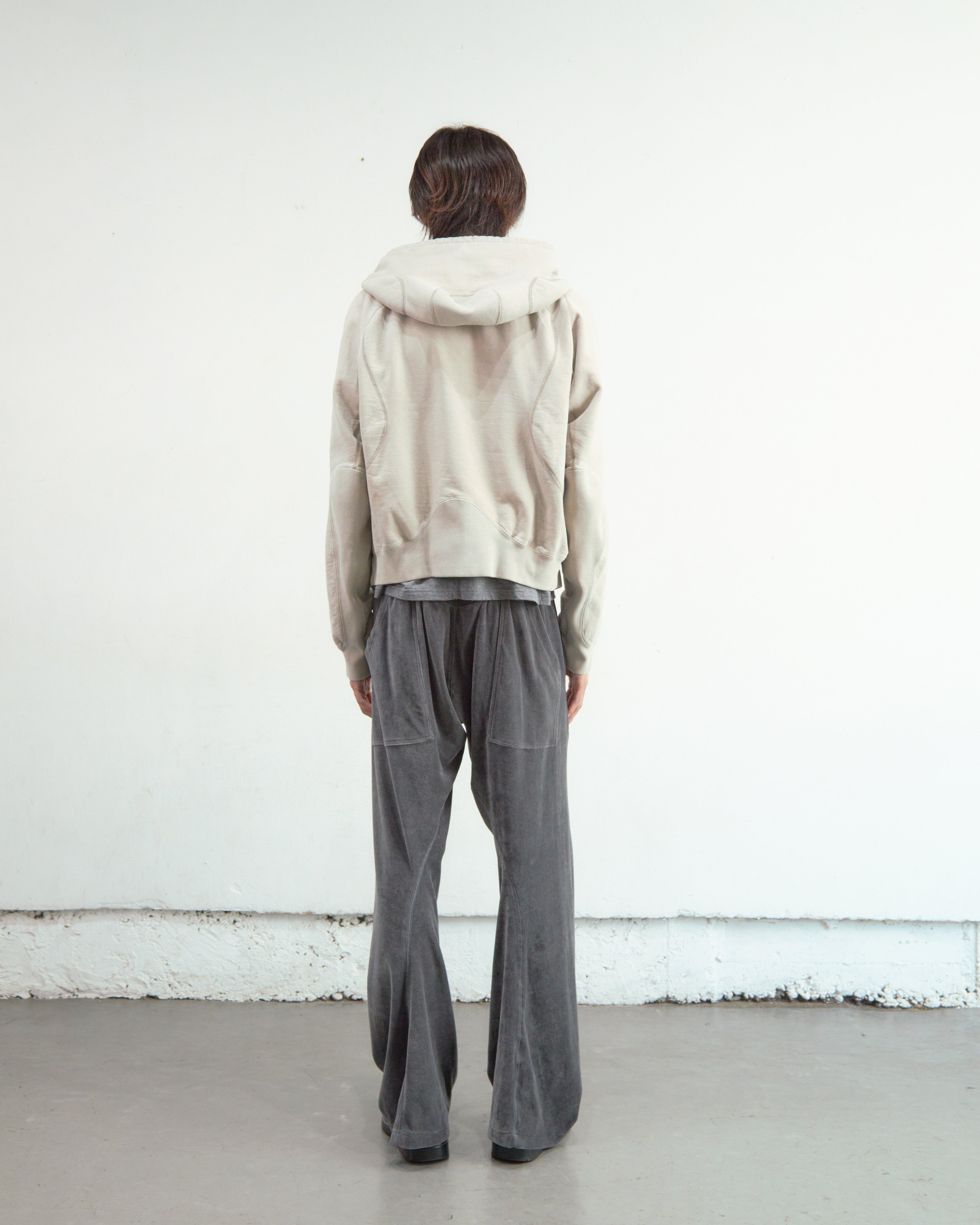 TAUPE PANELLED ZIP UP HOODIE