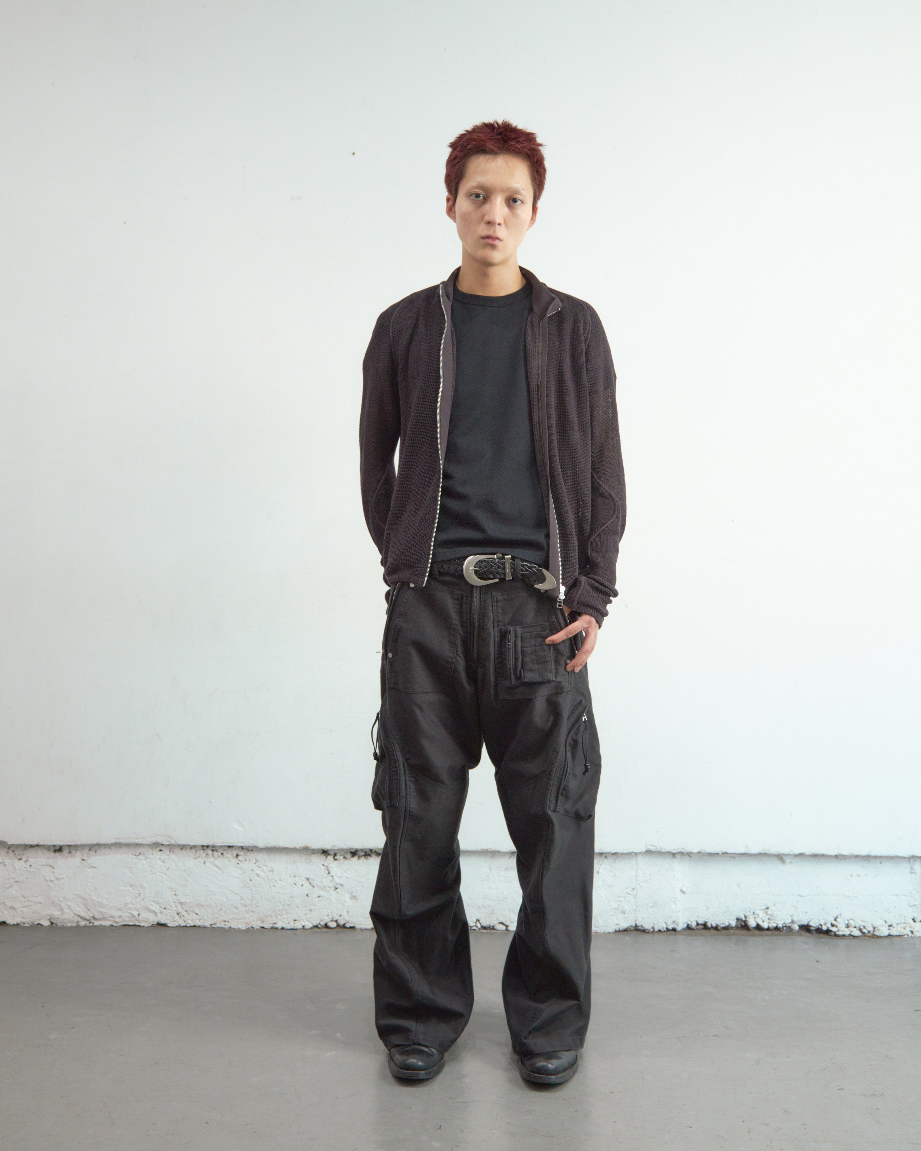 BROWN SEMI SHEER DRIVERS ZIP UP SWEATER