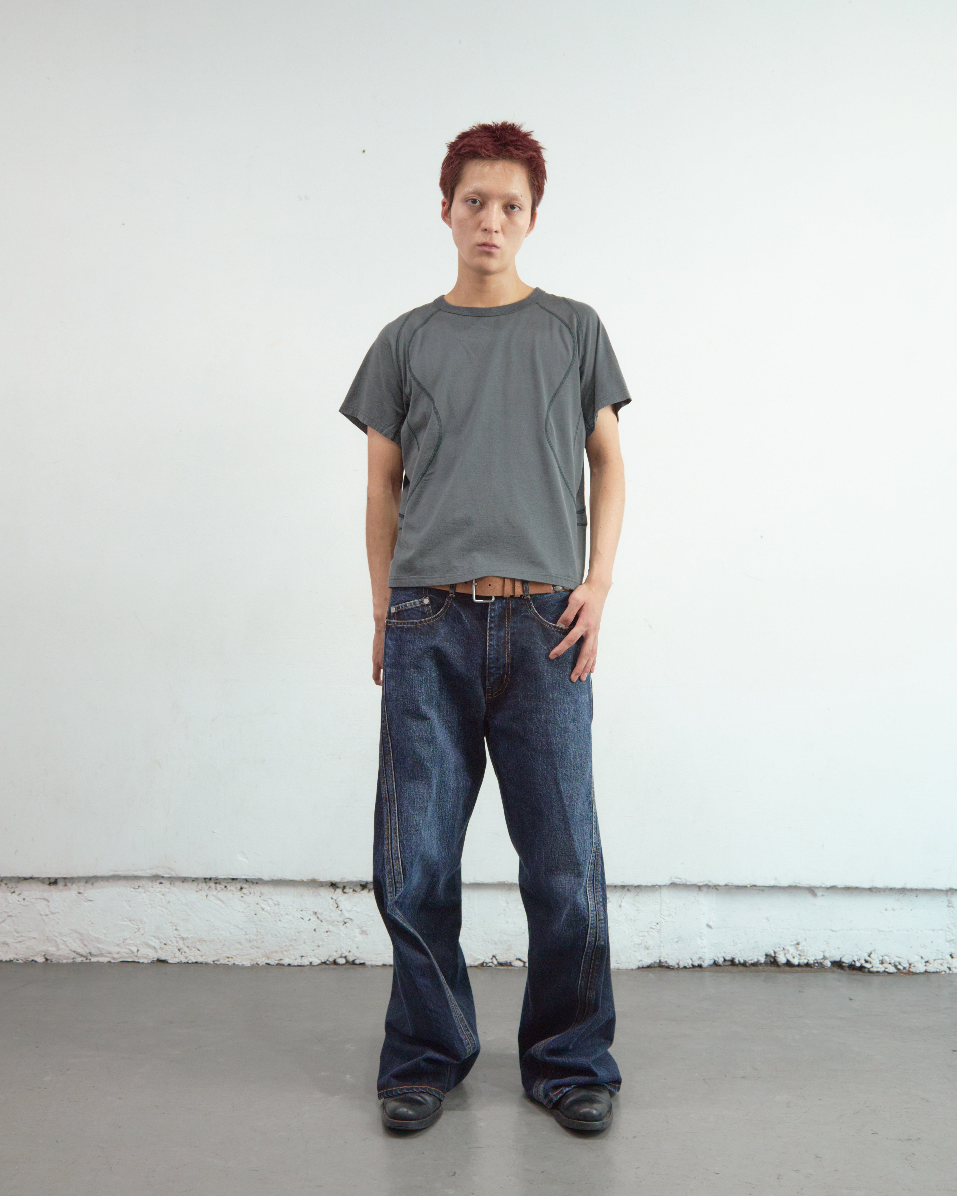SLATE BLUE PANELLED HALF SLEEVE T-SHIRT