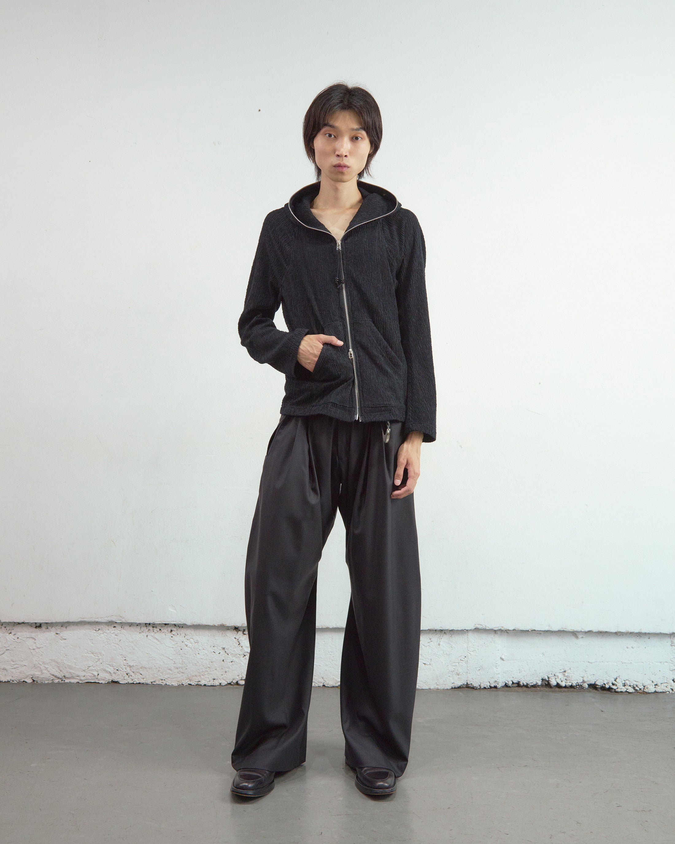 BLACK SEMI SHEER FULL ZIP UP HOODIE